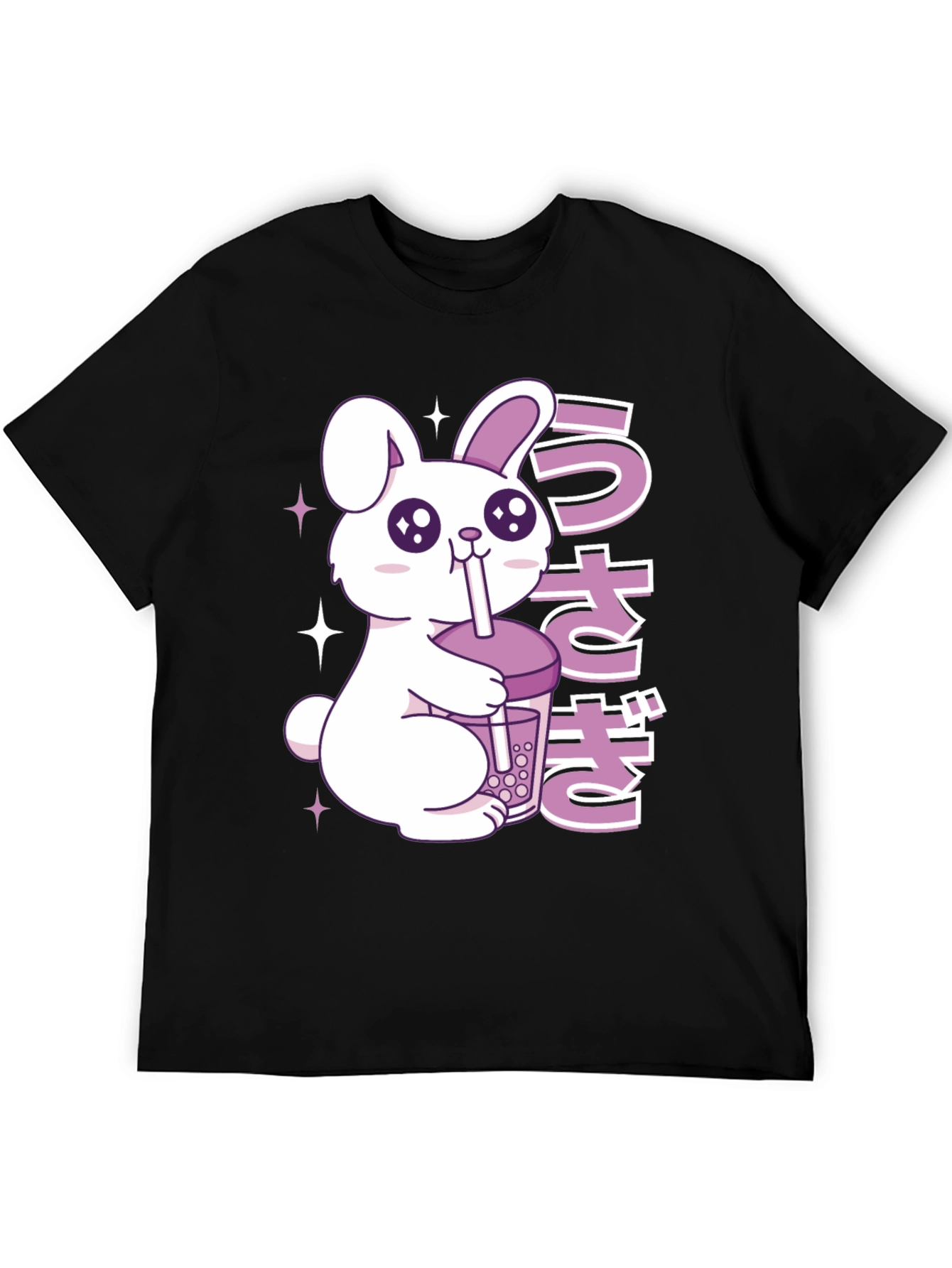 Black Kawaii Rabbit Boba Tea Graphic T-Shirt view 5