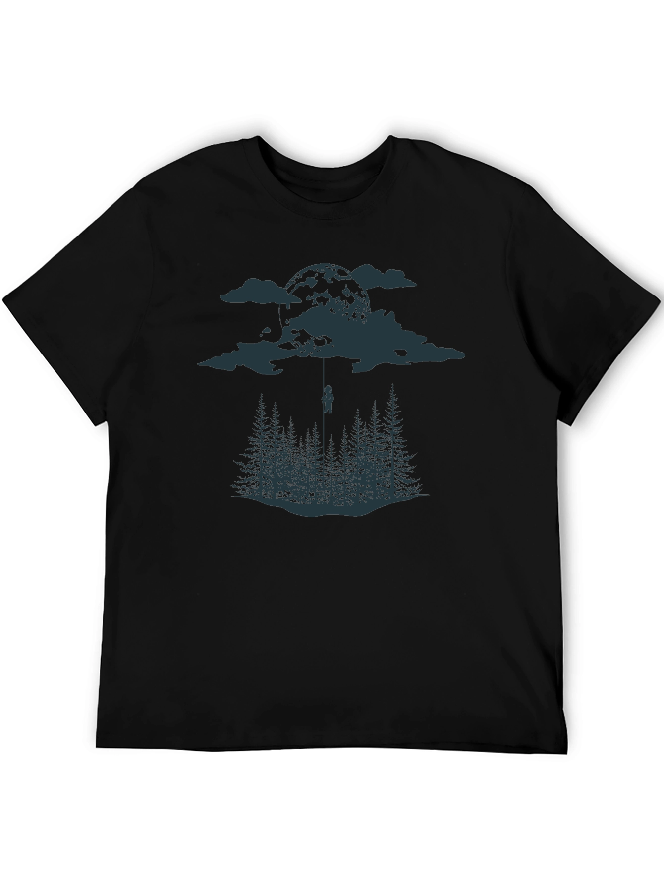 Black Black Tee with Moonlit Forest Design view 5