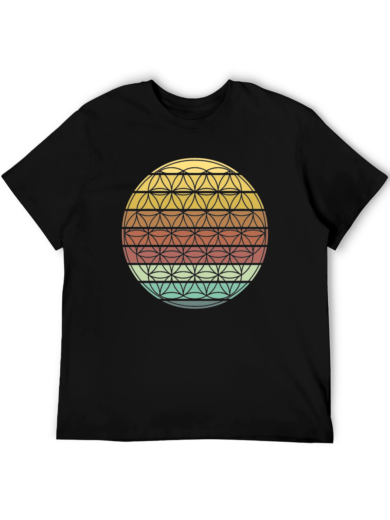 Black Geometric Flower of Life Retro T-Shirt view 5