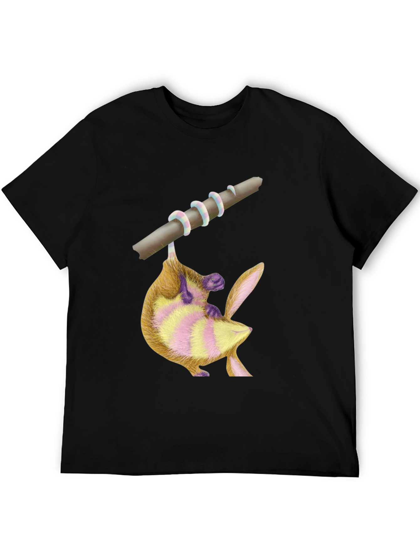 Black Cute Possum on Branch Graphic Tee view 5