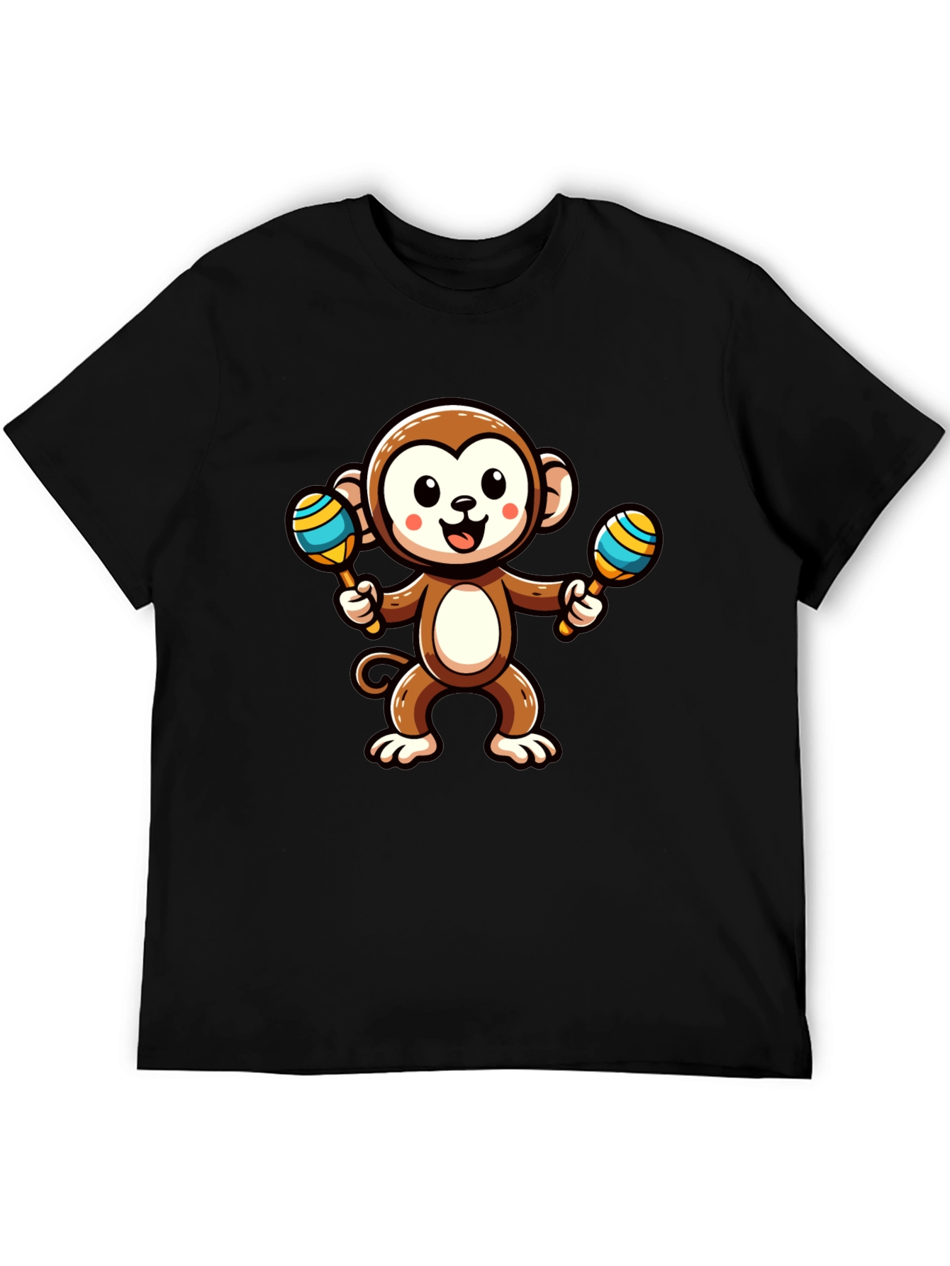 Black Cartoon Monkey with Maracas Graphic Tee view 5