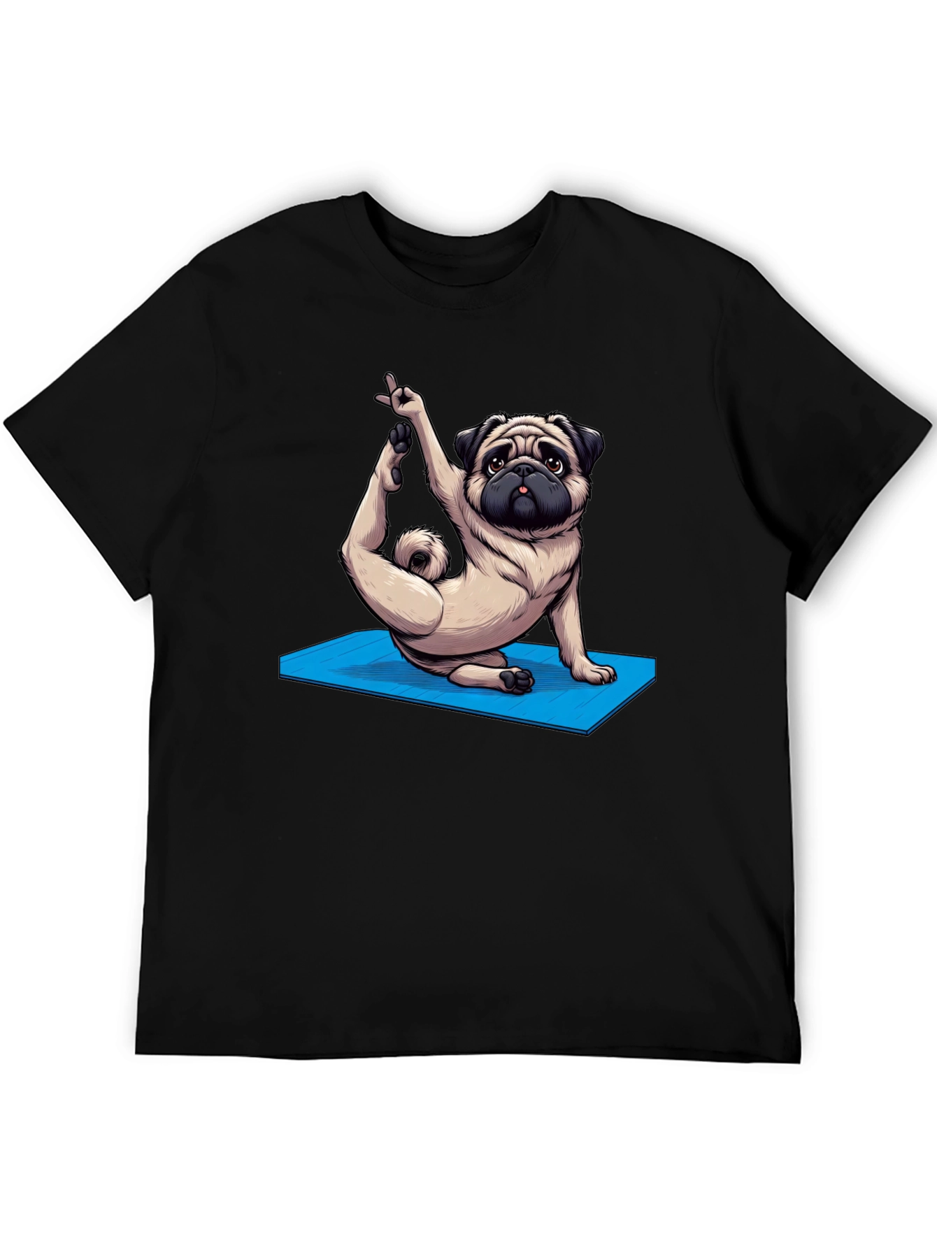 Black Yoga Pug Graphic Tee - Men's Black T-Shirt view 5