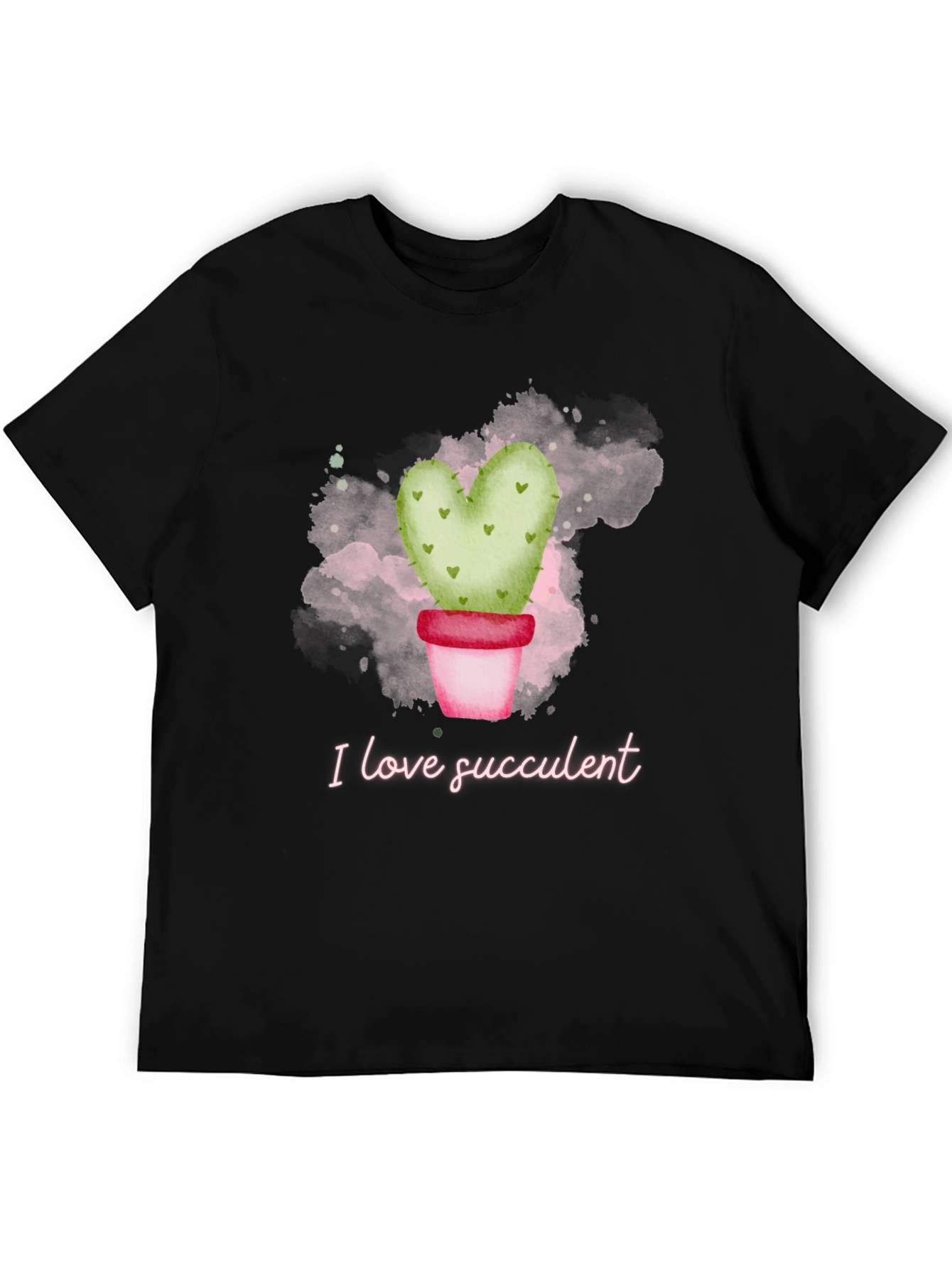 Black I Love Succulent T-Shirt - Heart Cactus view 5
