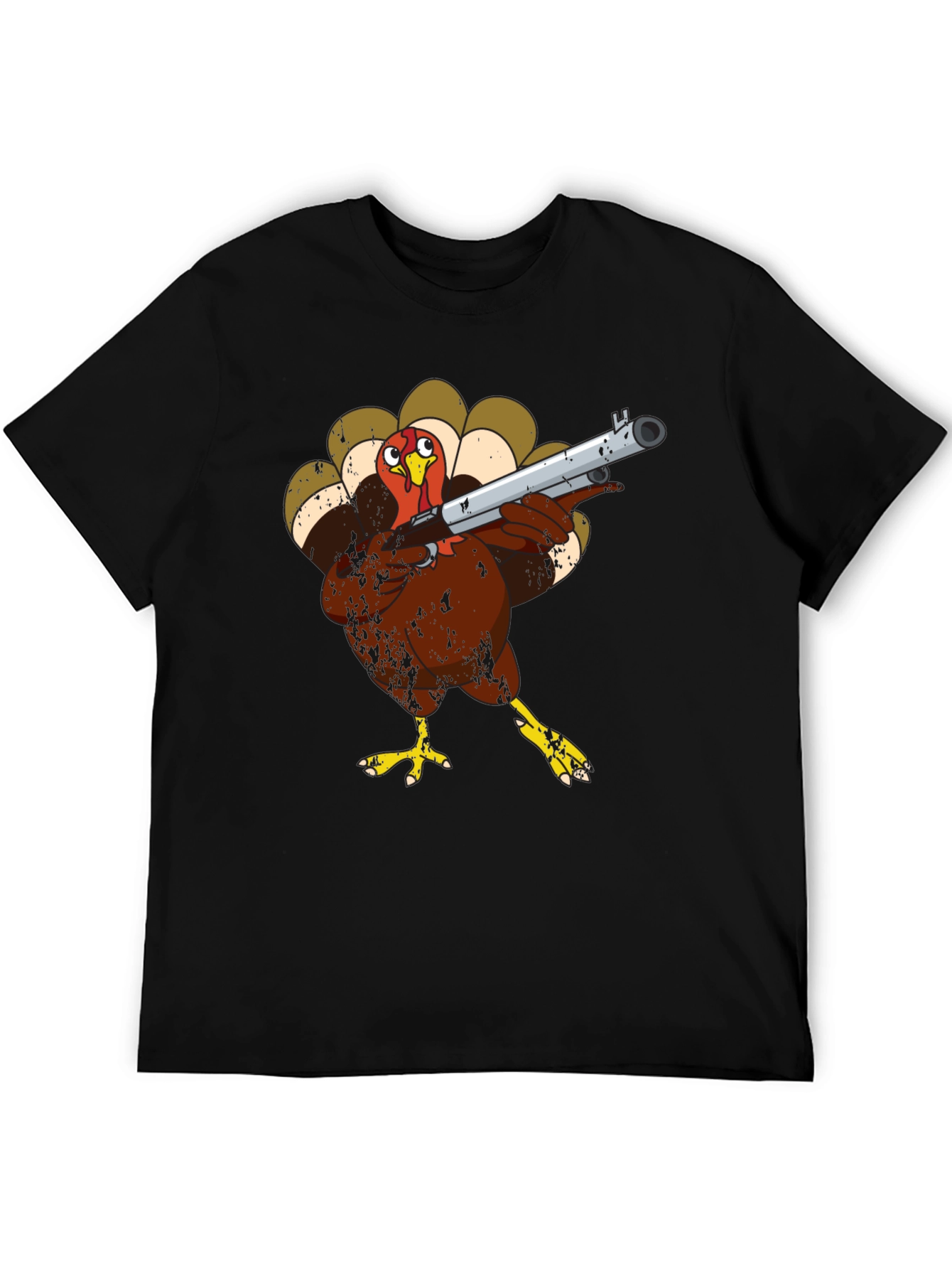 Black Turkey with Shotgun Black T-Shirt - Funny Thanksgiving Tee view 5