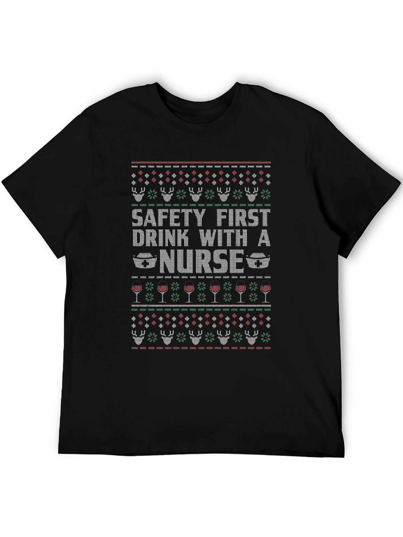 Black Funny Nurse Ugly Christmas Sweater T-Shirt view 5