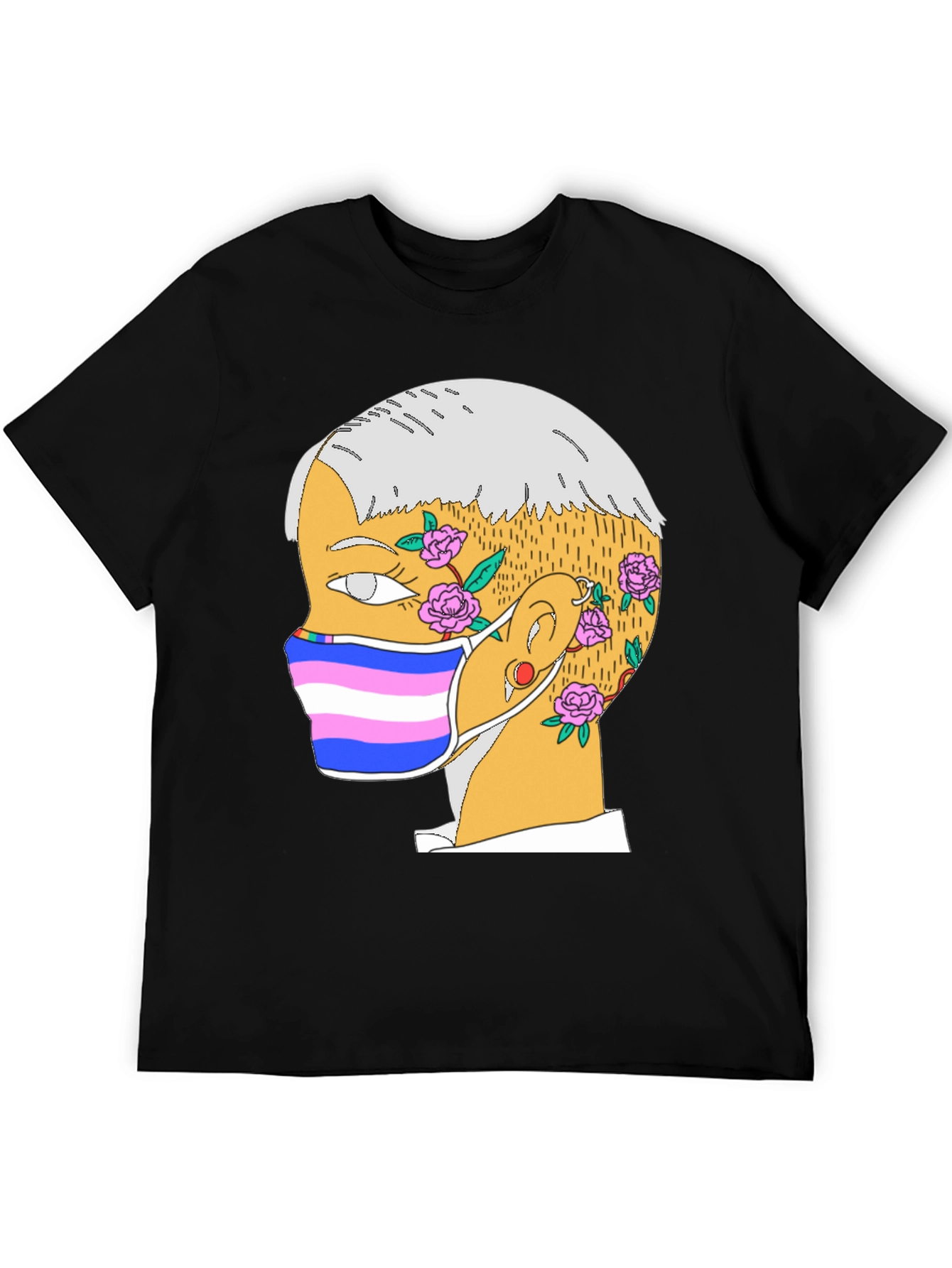 Black Illustrated Portrait T-Shirt - Unique Graphic Tee view 5