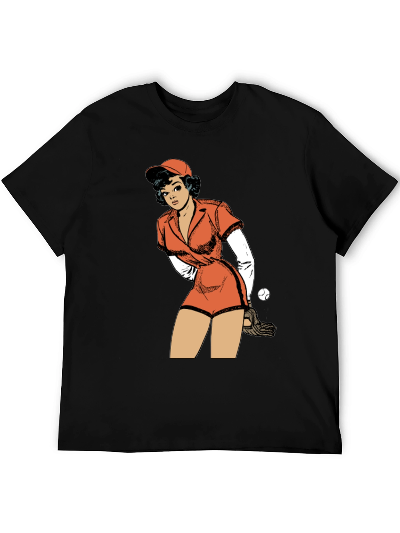 Black Retro Baseball Girl Graphic T-Shirt view 5