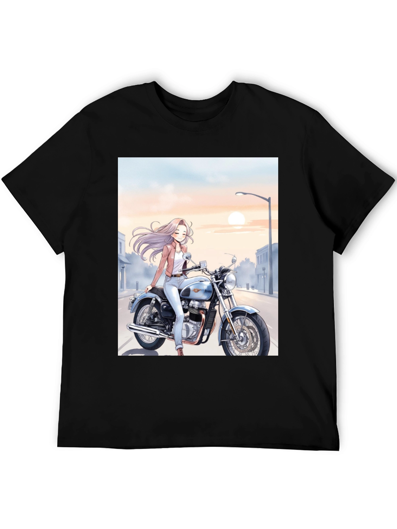 Black Anime Girl Motorcycle T-Shirt - Cool Graphic Tee view 5