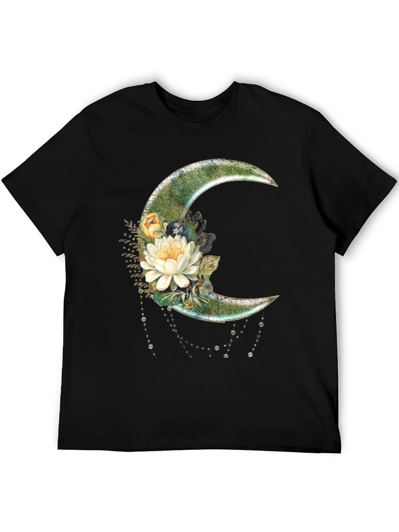 Black Floral Moon Graphic T-Shirt - Stylish Crescent Design view 5