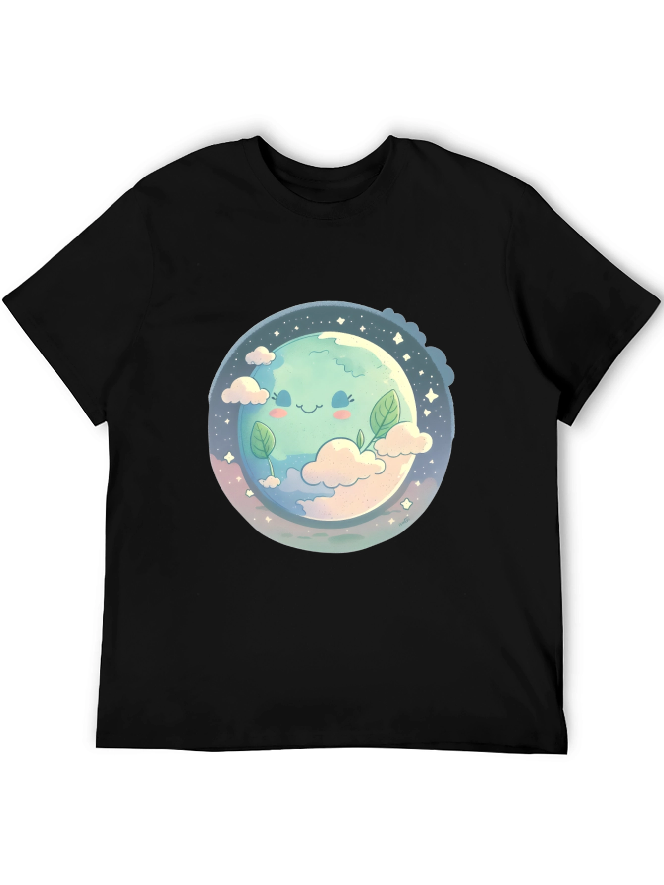 Black Cute Earth Graphic Black T-Shirt view 5
