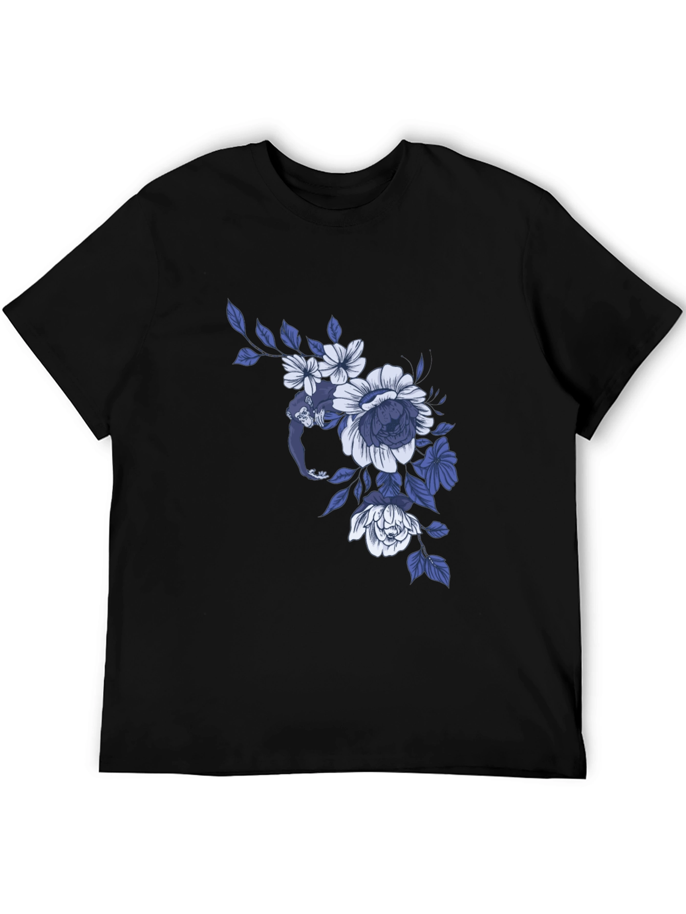 Black Floral Monkey Graphic Tee - Modern Casual Style view 5