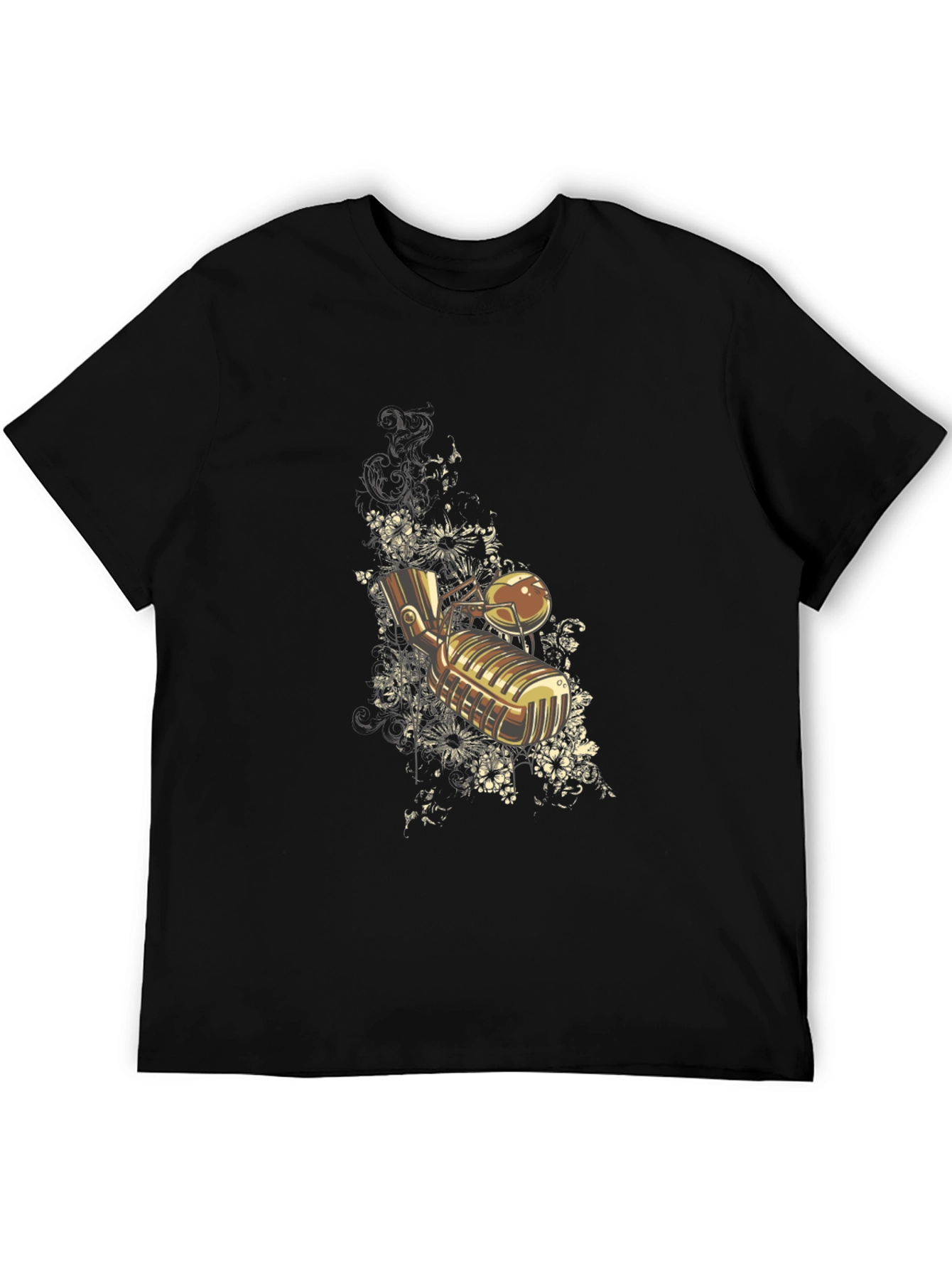 Black Vintage Microphone Graphic Tee - Retro Style view 5
