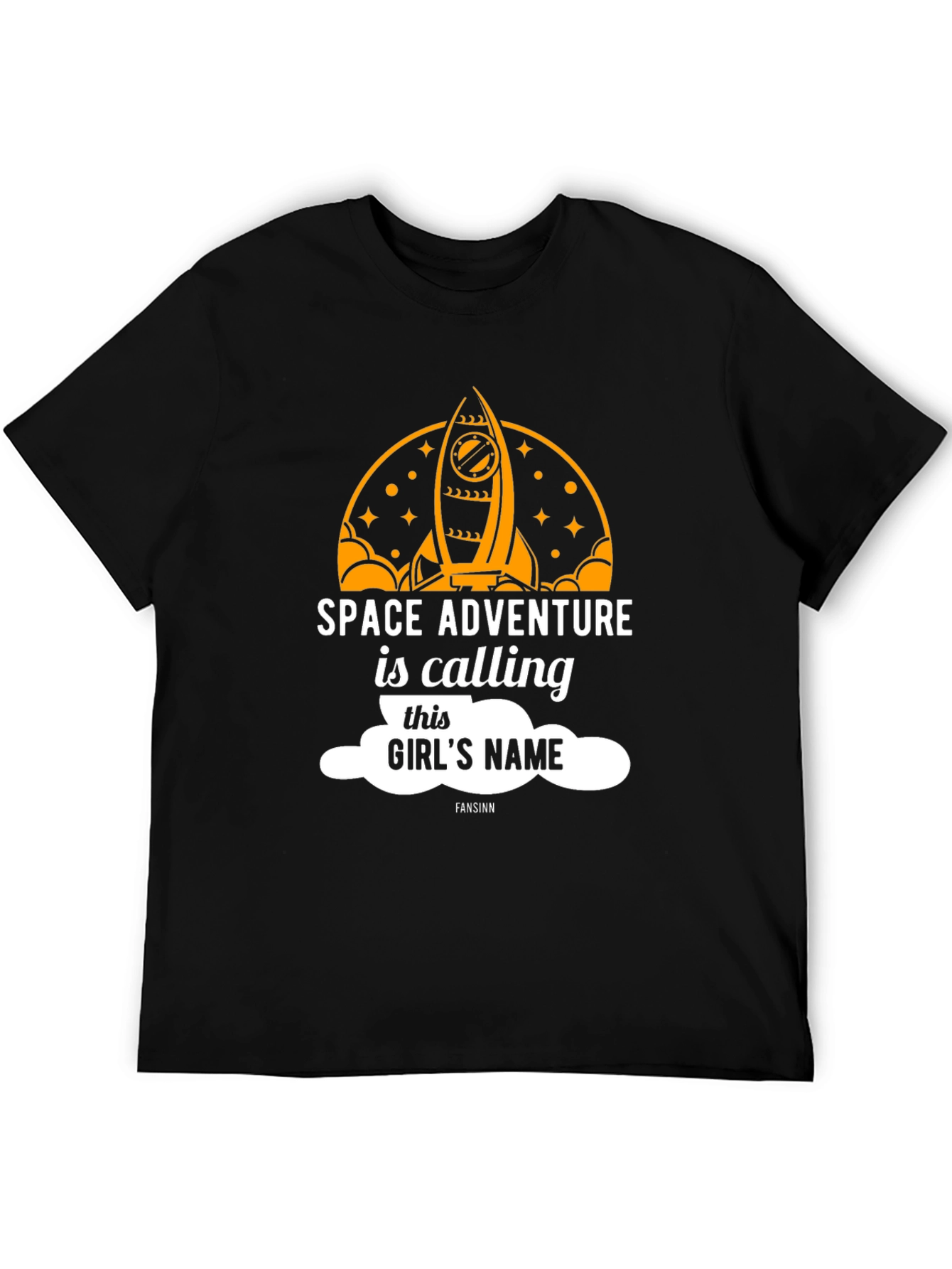 Black Space Adventure Calling Girl's Name T-Shirt view 5