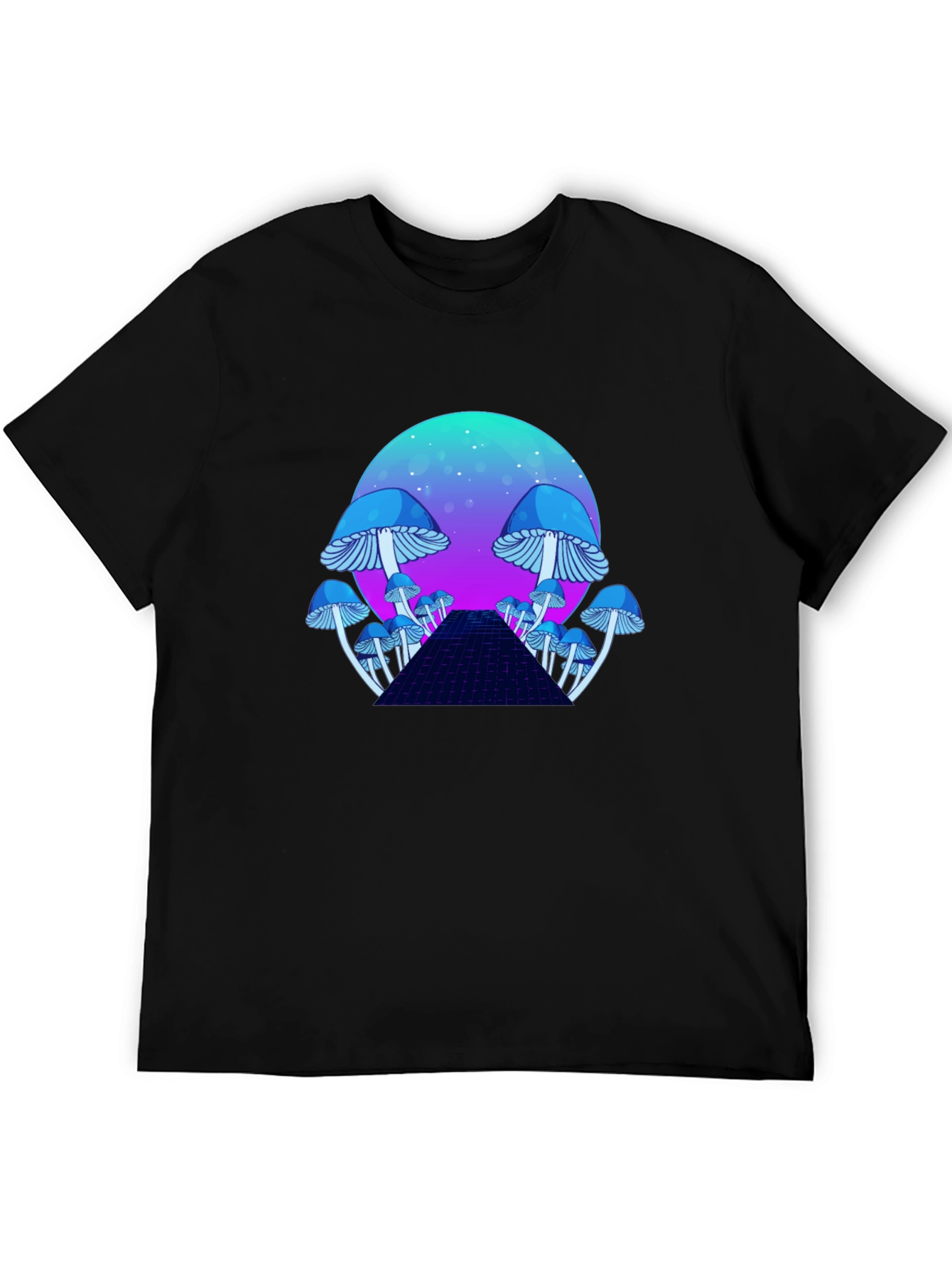Black Mushroom Galaxy T-Shirt - Retro Synthwave Design view 5