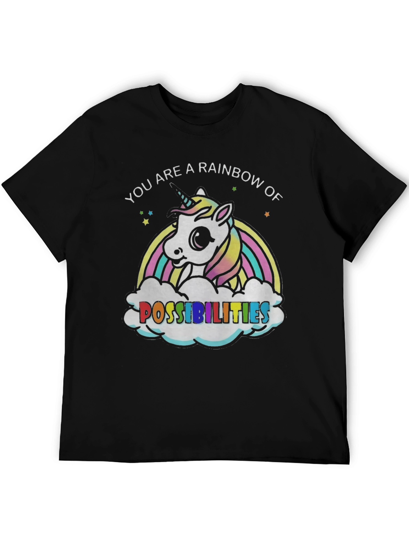 Black Rainbow Unicorn Possibilities Graphic Tee view 5