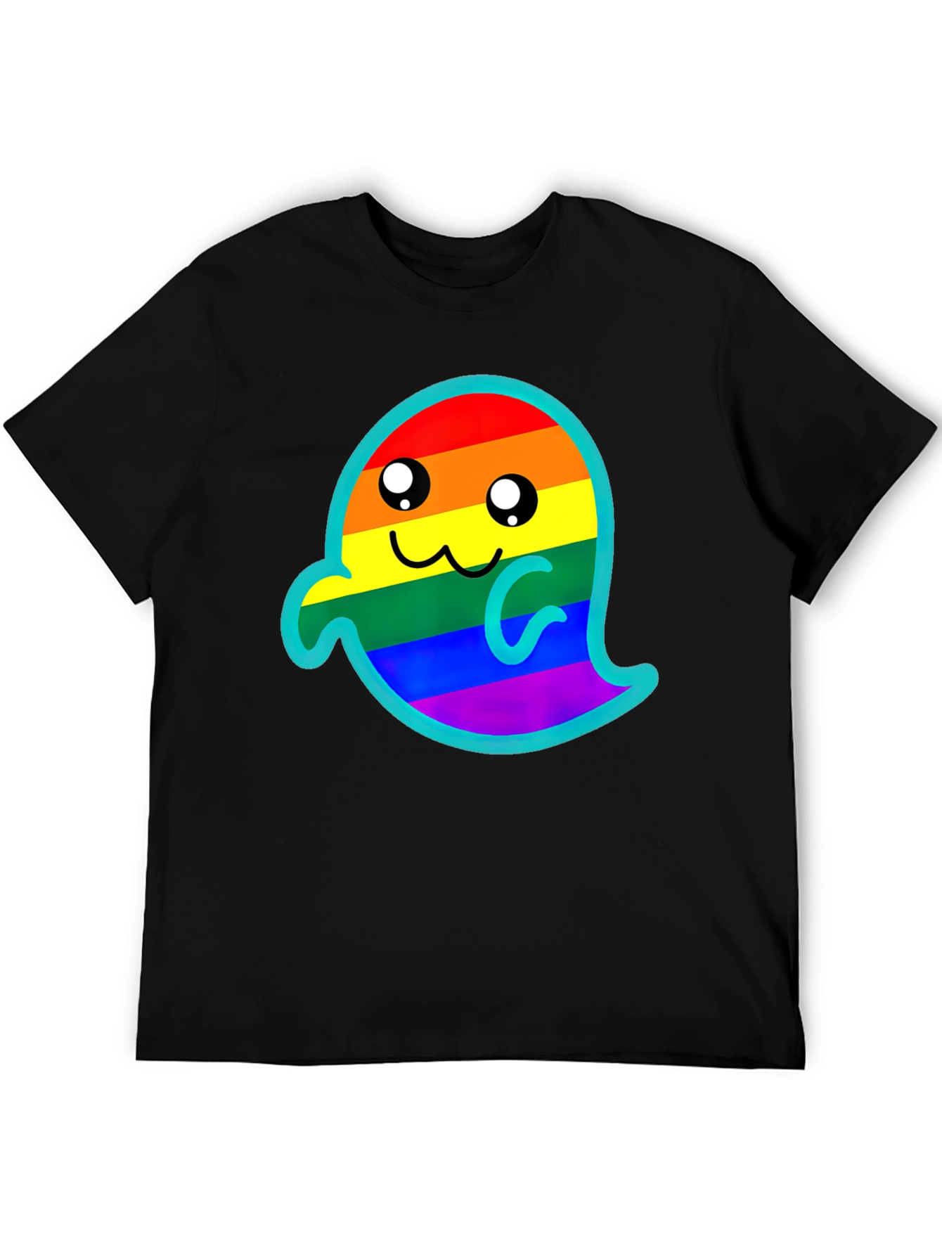 Black Rainbow Ghost Graphic Tee - Soft Cotton Blend view 5