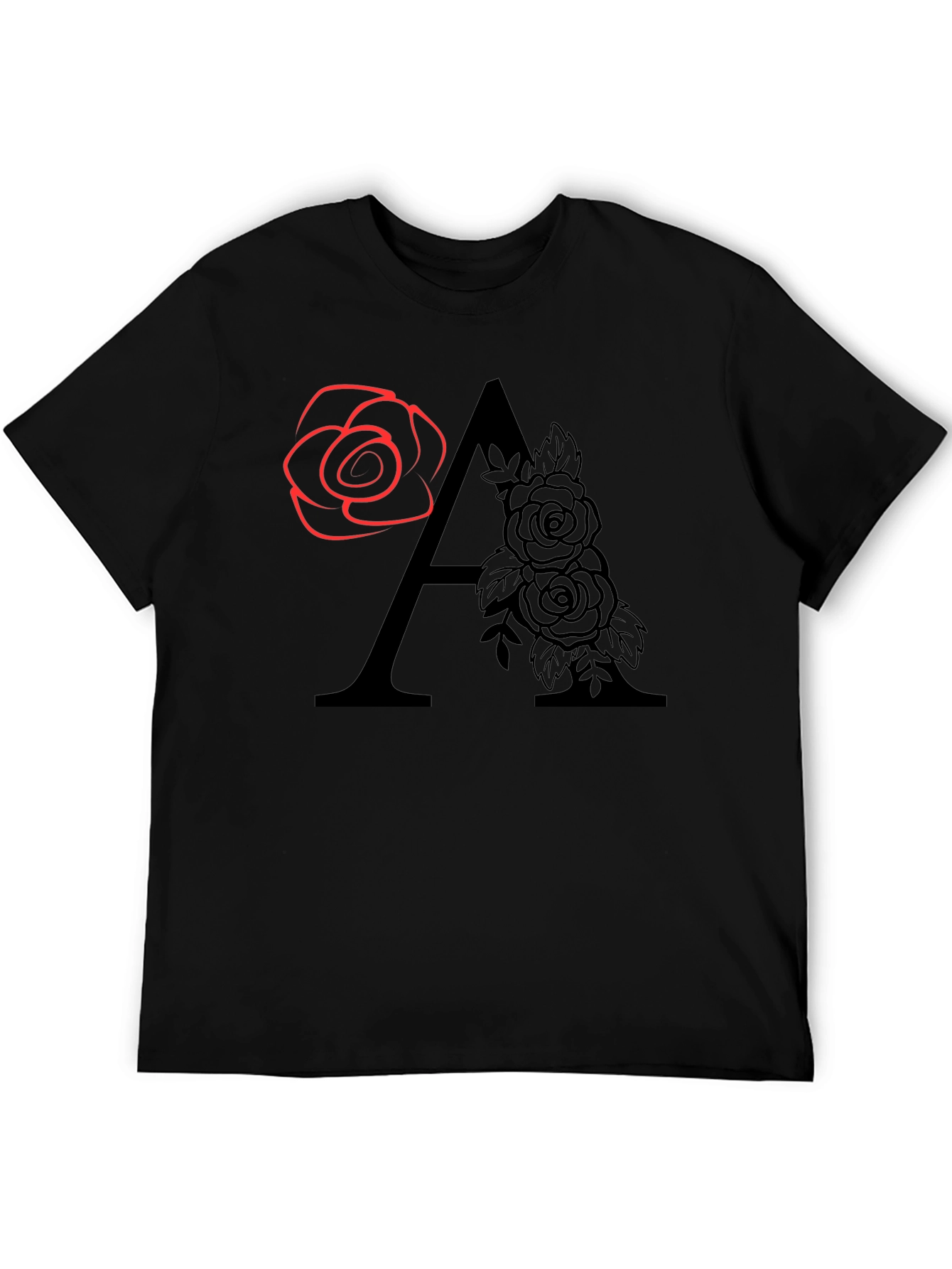 Black Floral Initial "A" Graphic T-Shirt view 5