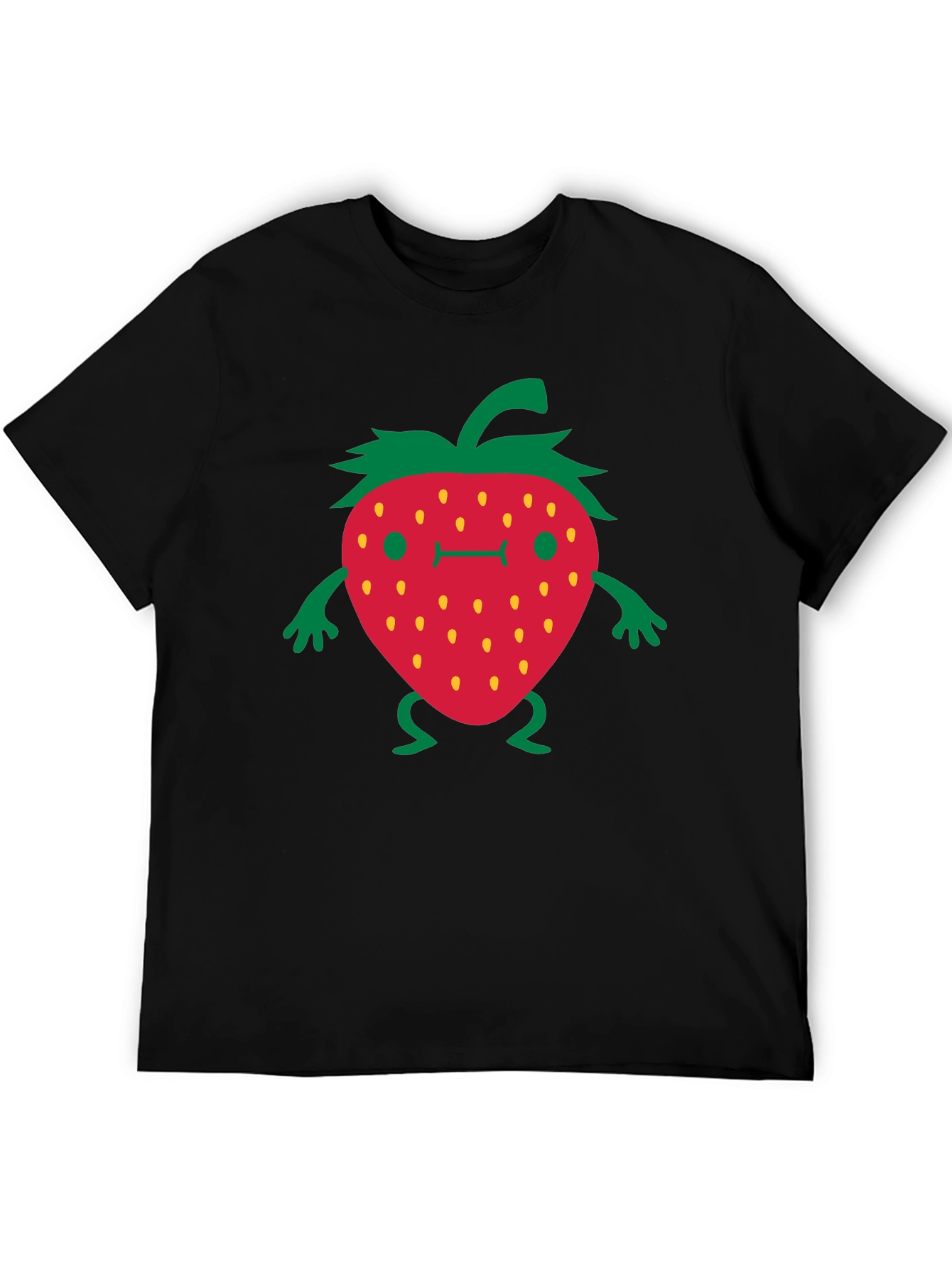 Black Funny Strawberry Cartoon Black T-Shirt view 5
