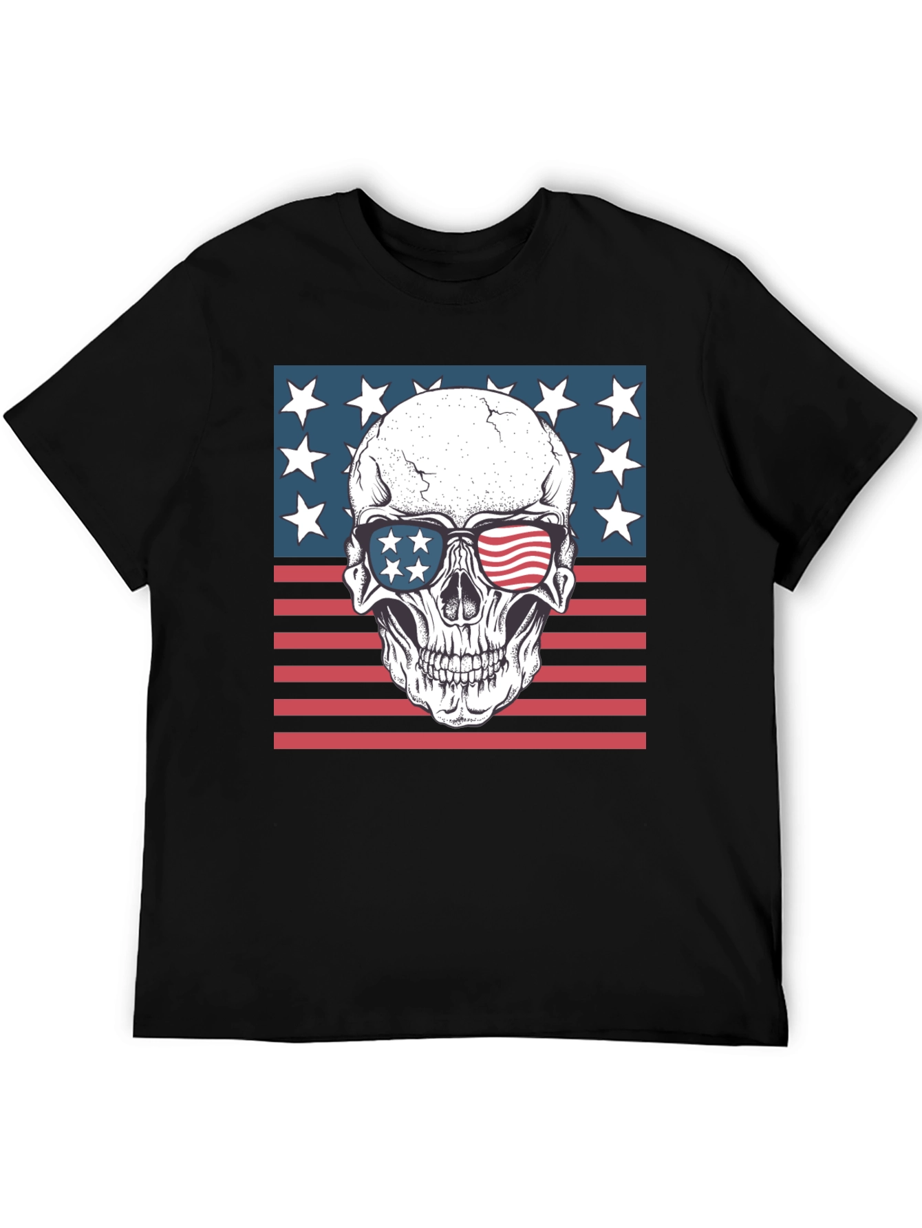 Black American Flag Skull Graphic Tee - Patriotic Style view 5