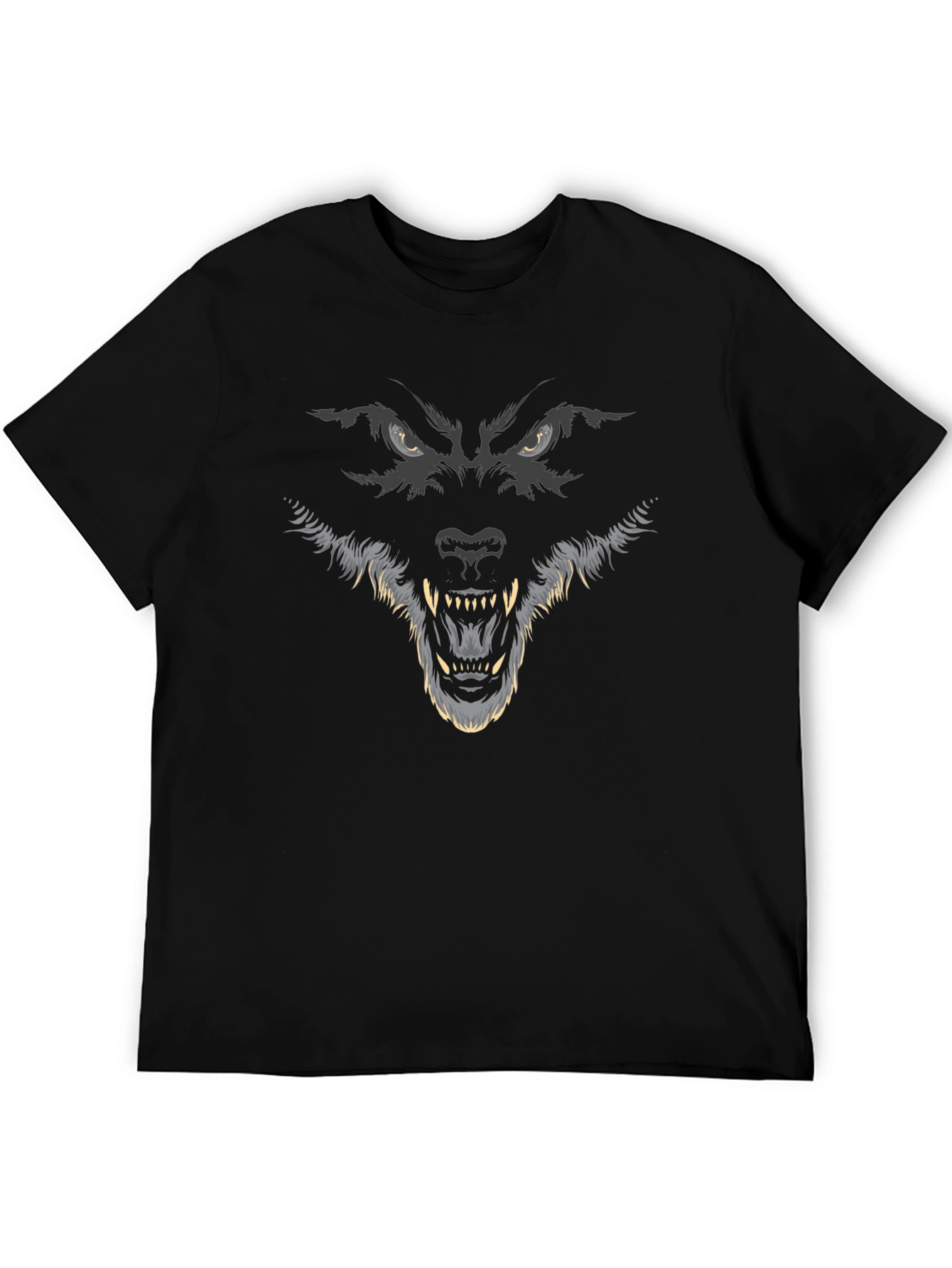 Black Men's Black Wolf Graphic Print Crew Neck T-Shirt view 5