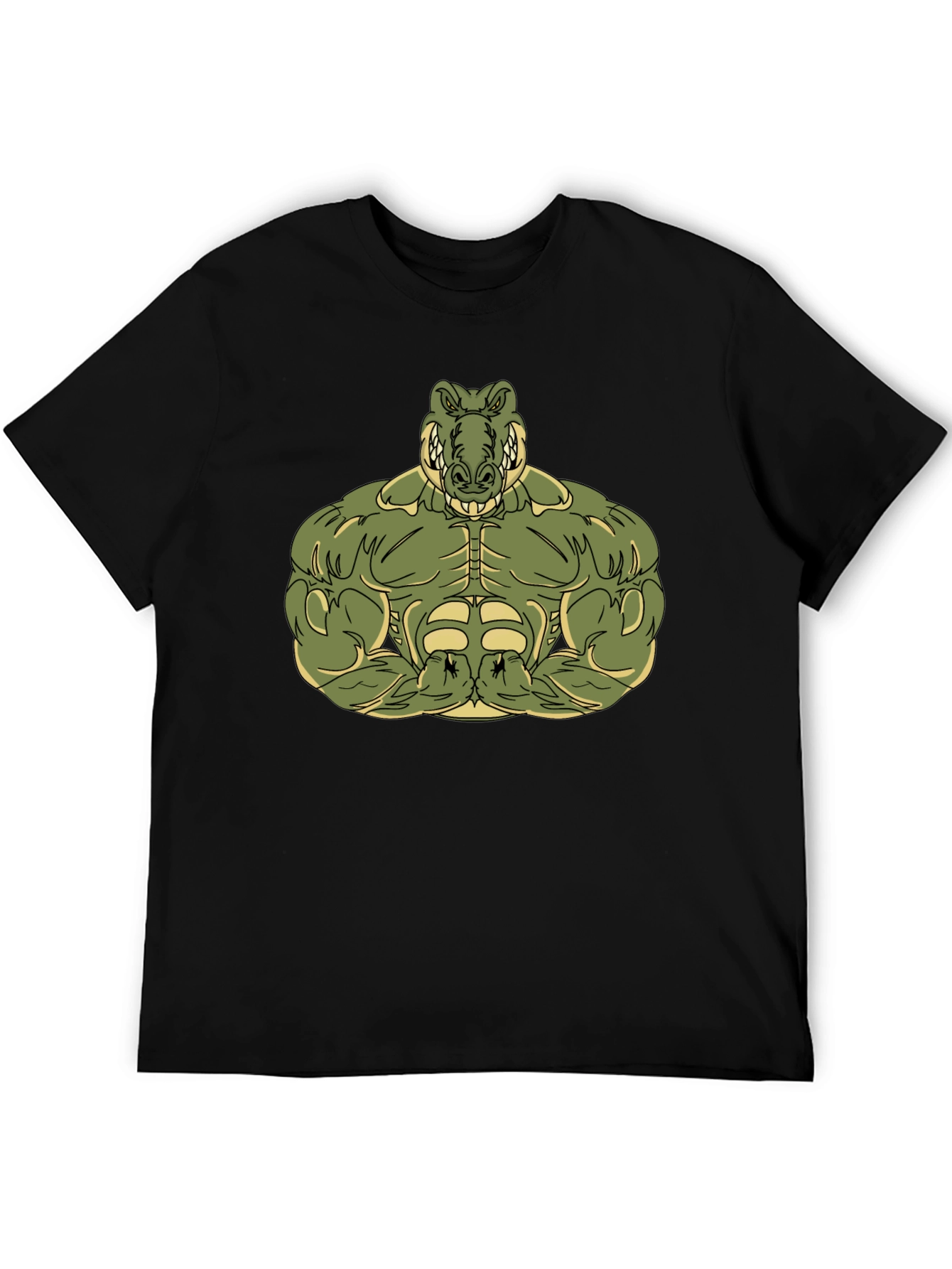 Black Muscle Alligator Graphic Tee - Black Cotton T-Shirt view 5