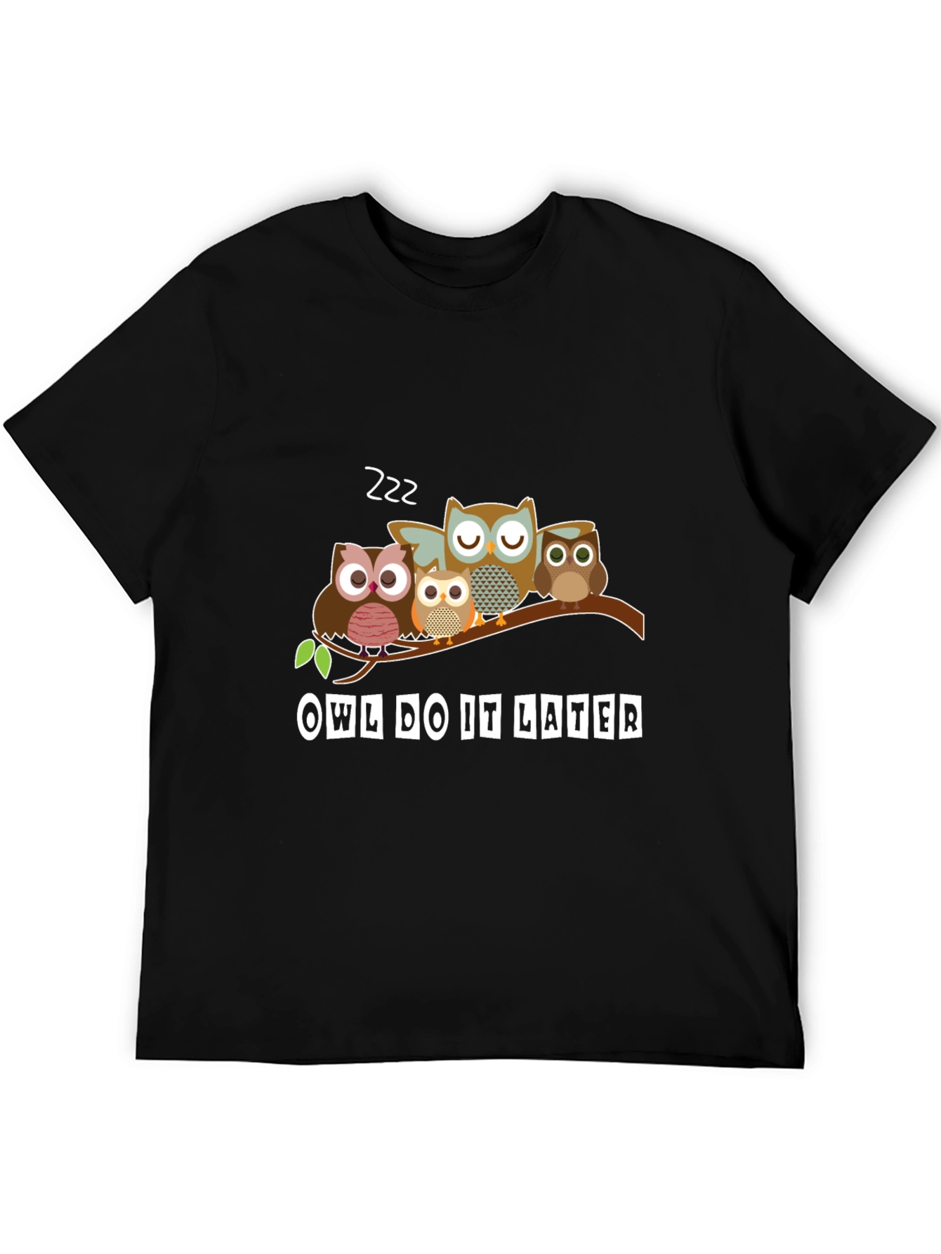 Black Owl Do It Later T-Shirt - Funny Animal Tee view 5