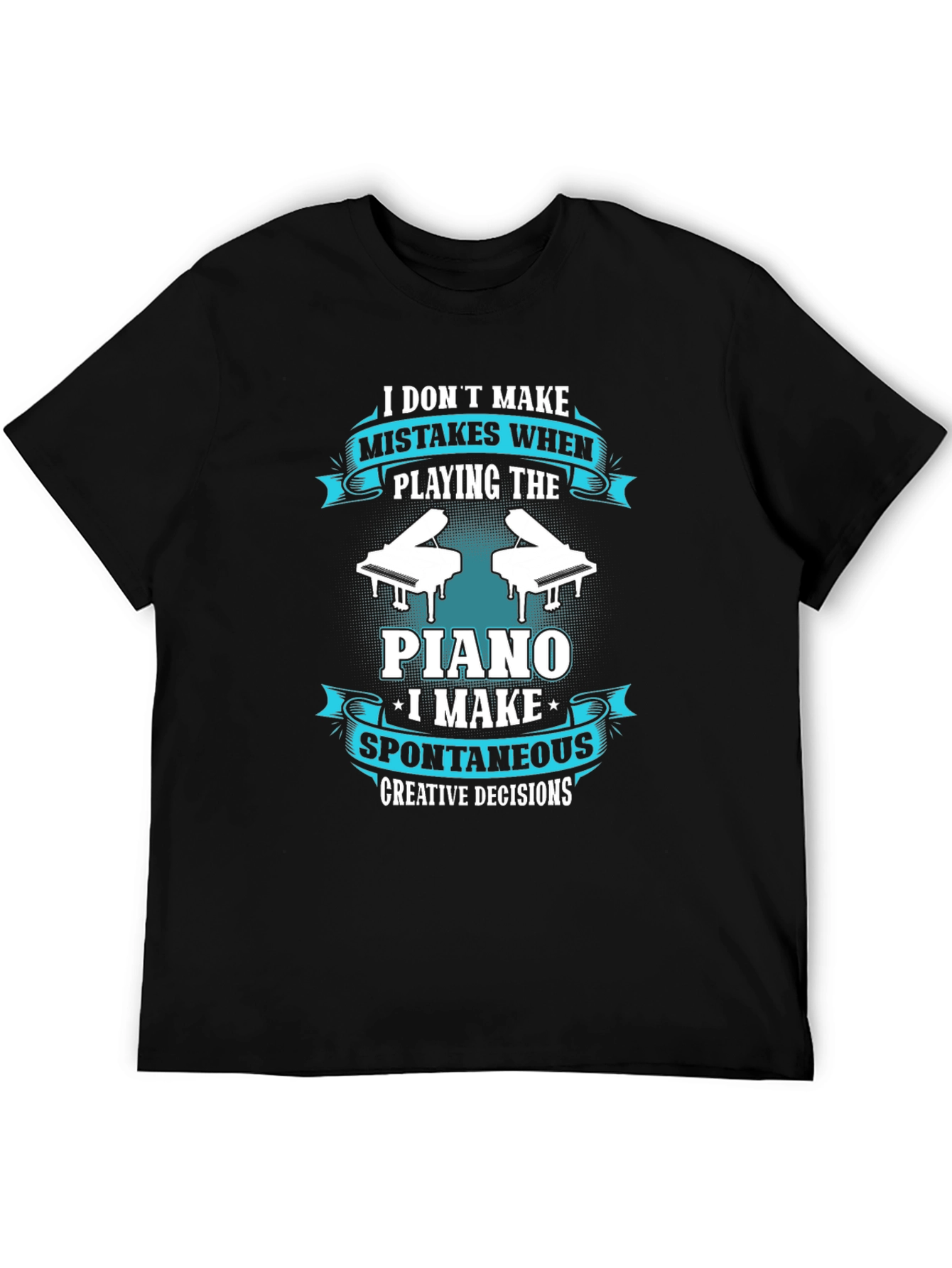 Black Funny Piano Player T-Shirt - Spontaneous Creative Decisions view 5