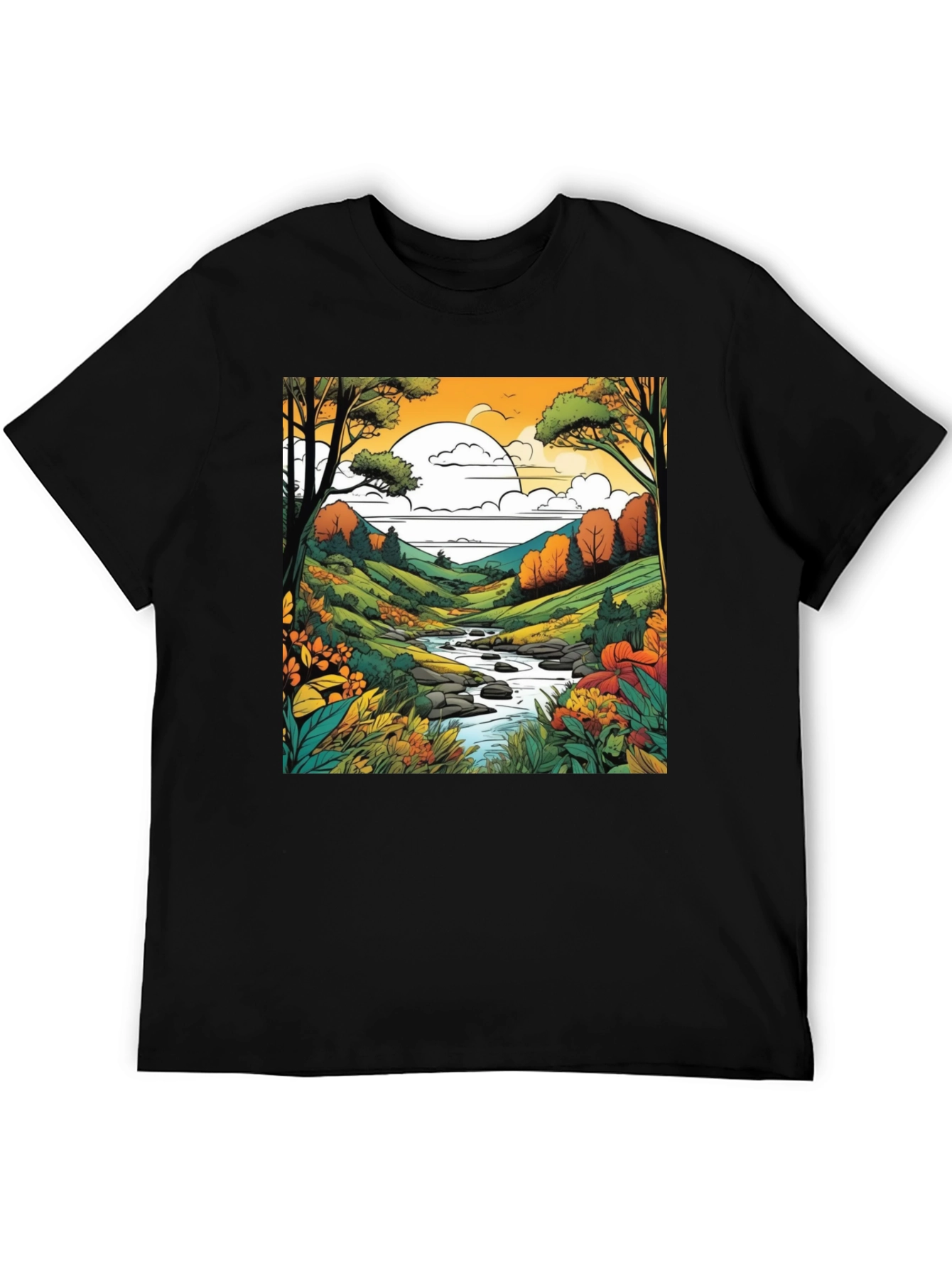 Black Nature River Black T-Shirt view 5