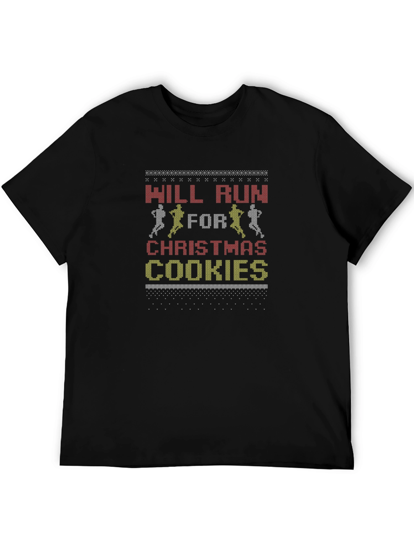 Black Will Run For Christmas Cookies Ugly Festive Holiday T-Shirt view 5