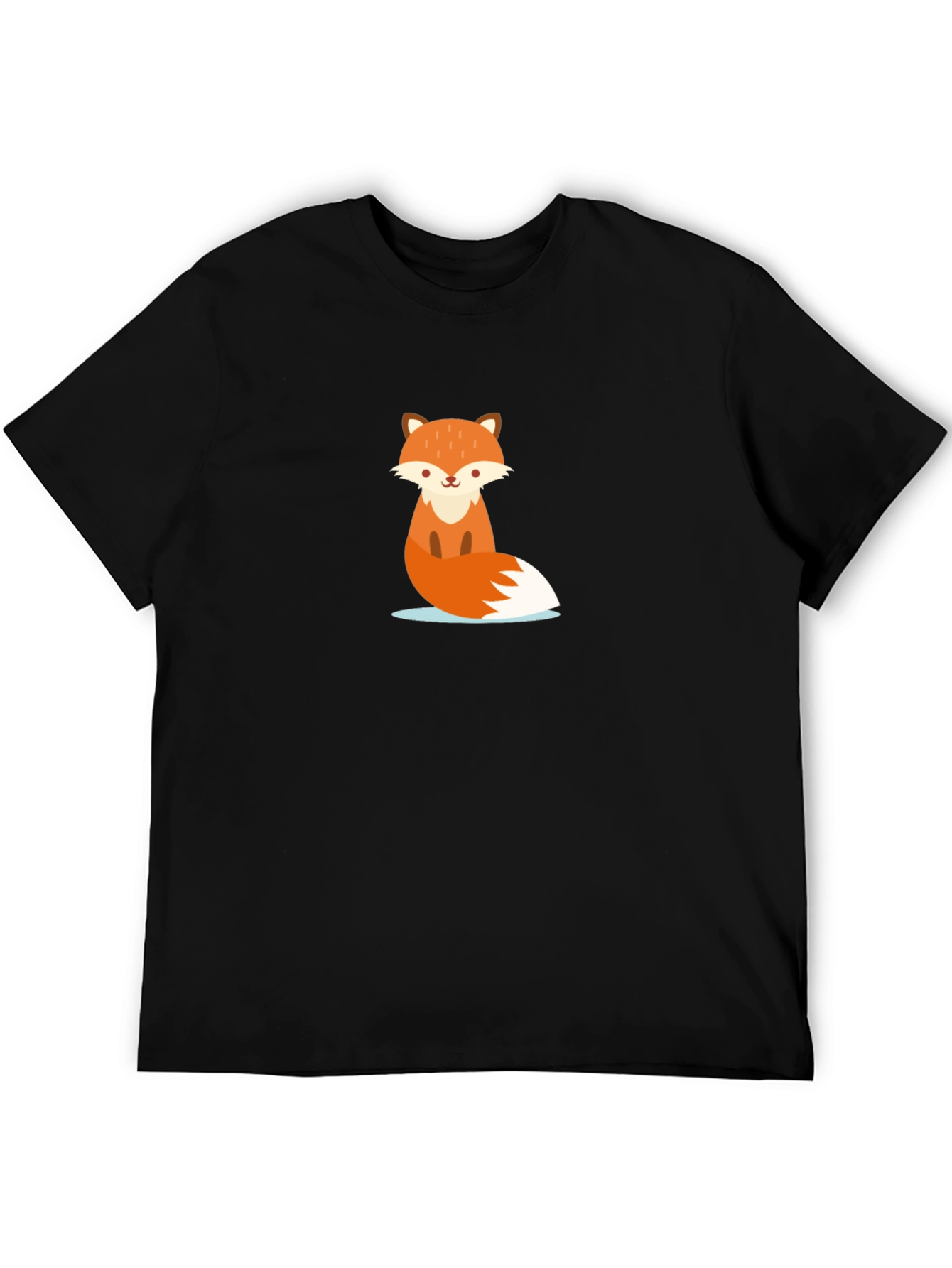 Black Cute Cartoon Fox Black T-Shirt view 5
