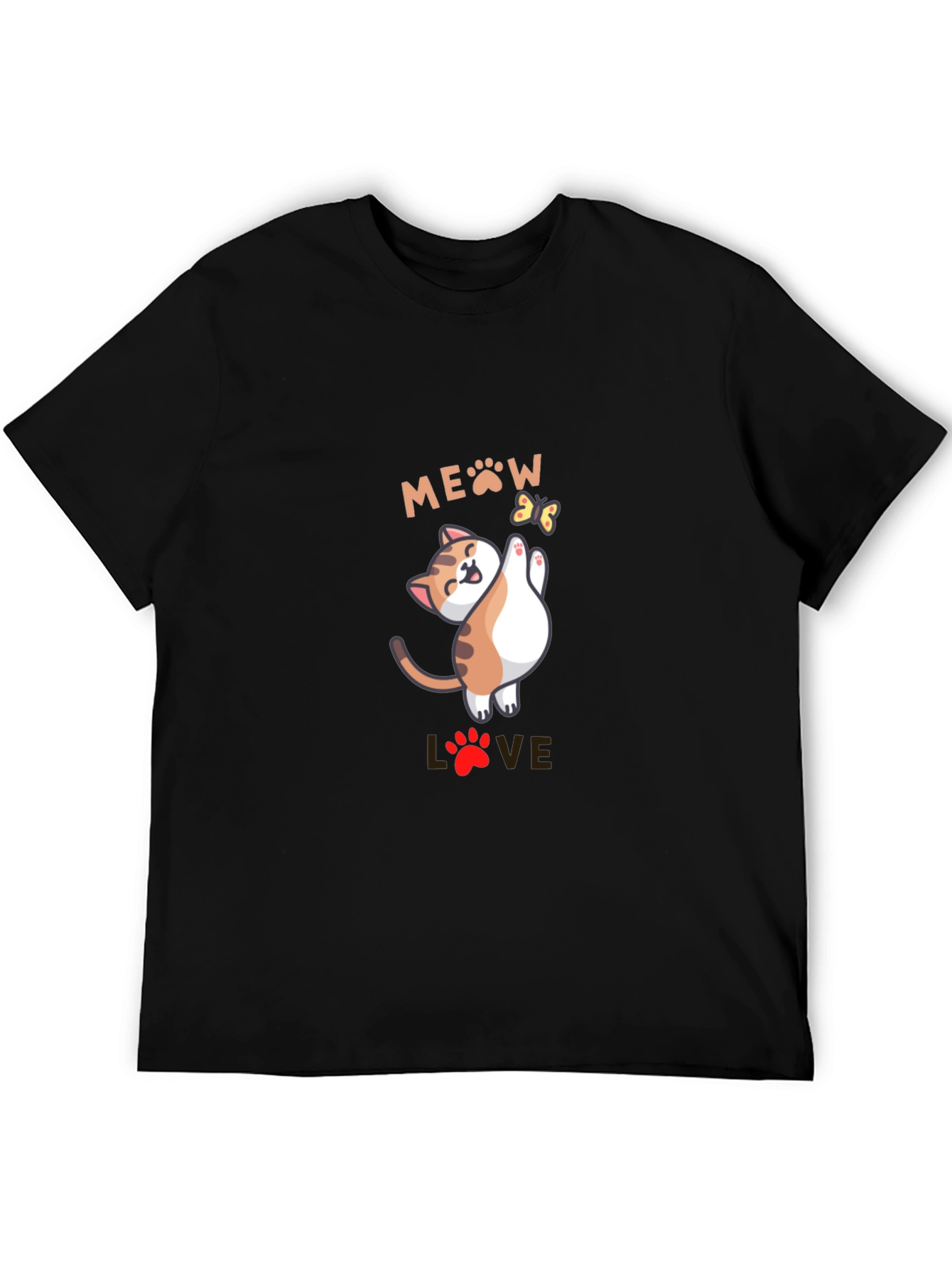 Black Cute Meow Love Cat Graphic Black T-Shirt view 5