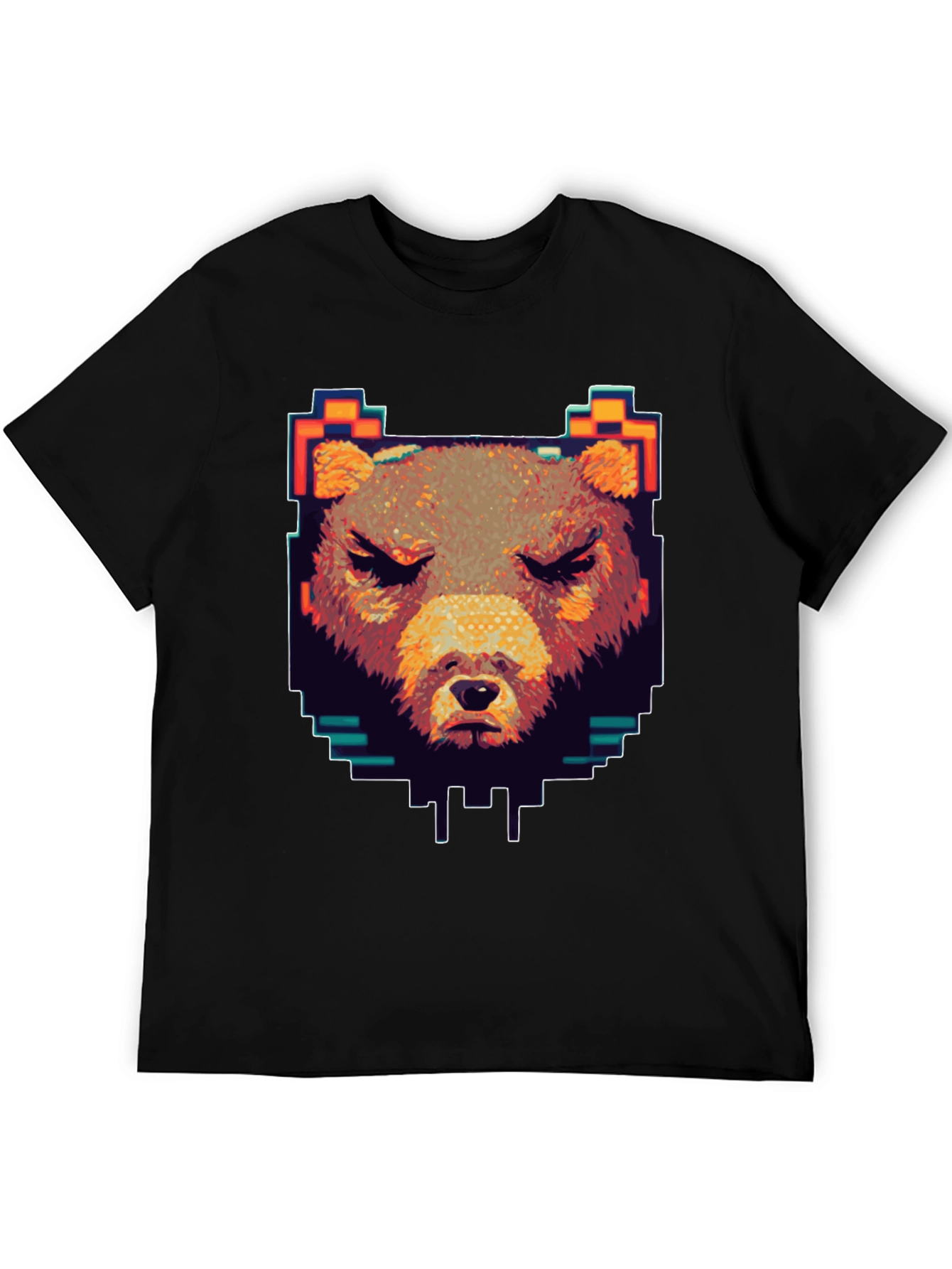 Black Pixel Bear Graphic T-Shirt - Black Crew Neck view 5