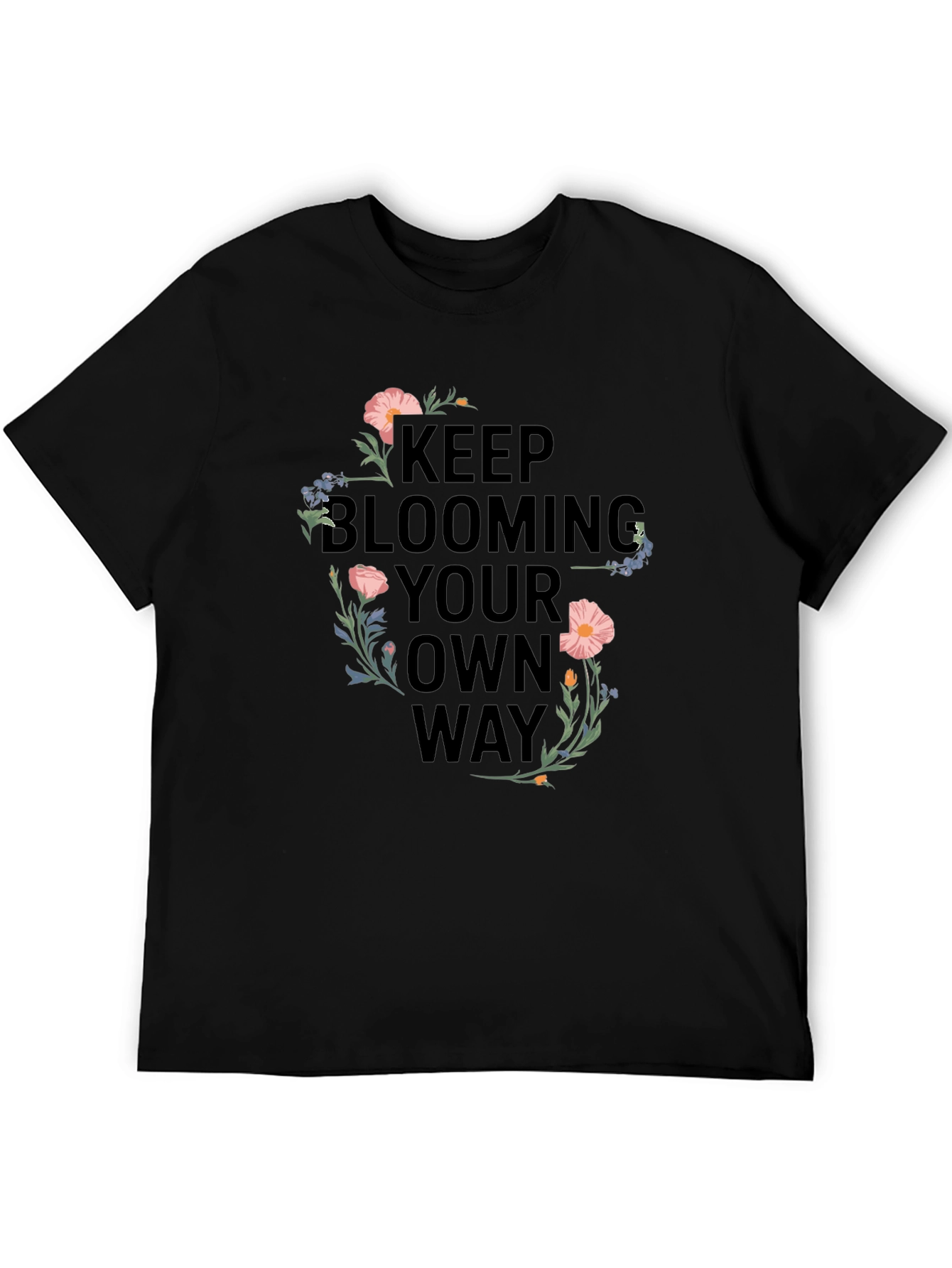 Black Keep Blooming T-Shirt - Floral Design view 5