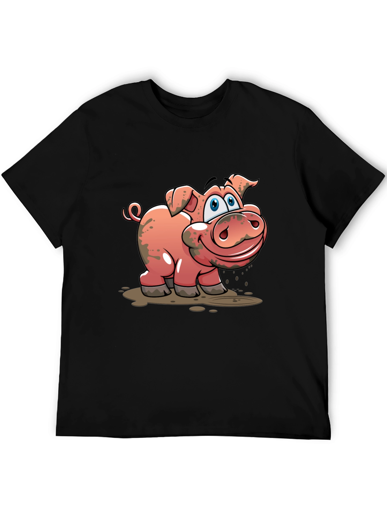 Black Muddy Pig Cartoon Graphic T-Shirt - Unisex Casual Tee view 5