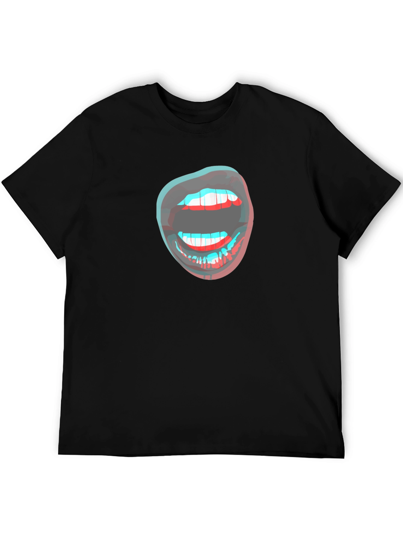 Black 3D Lips Graphic Black T-Shirt view 5