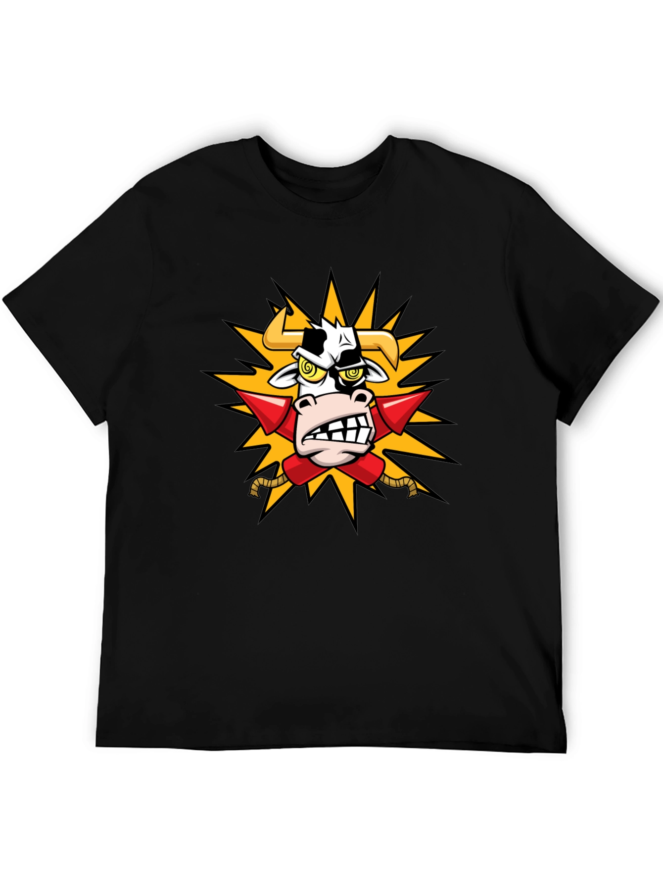 Black Cow with Rockets T-Shirt - Funny Cartoon Tee view 5