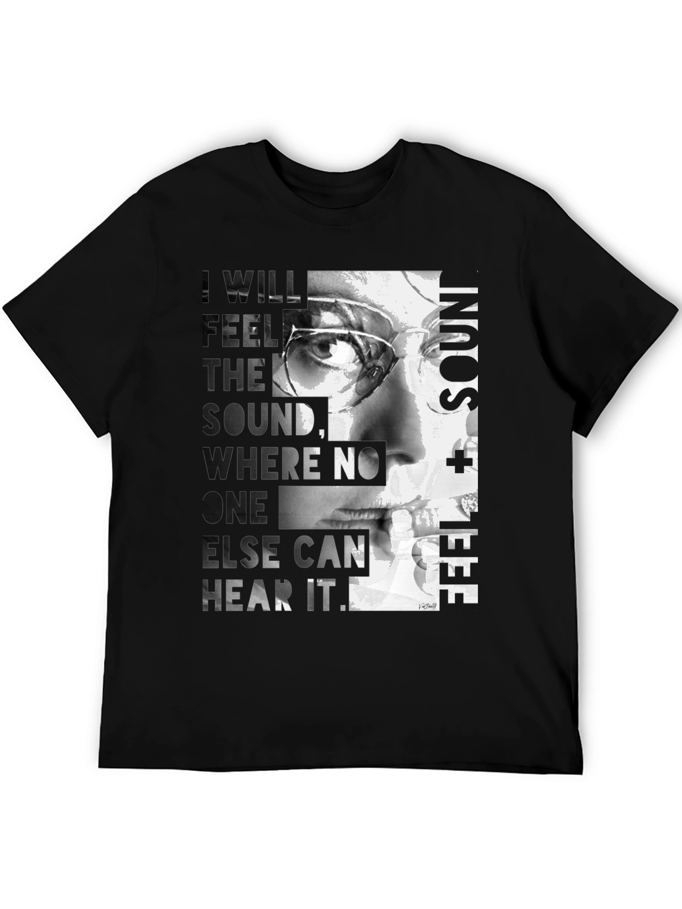 Black Artistic Graphic T-Shirt - Feel the Sound Design view 5