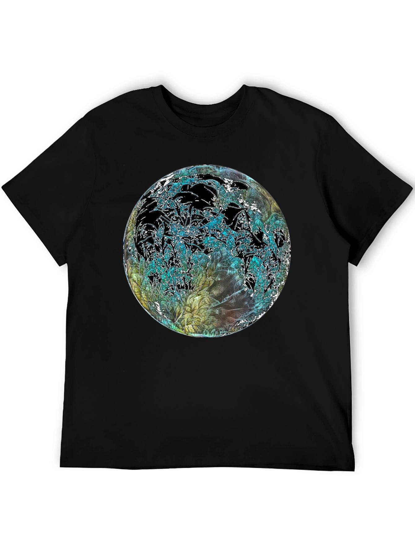 Black Abstract Floral Globe Black T-Shirt view 5