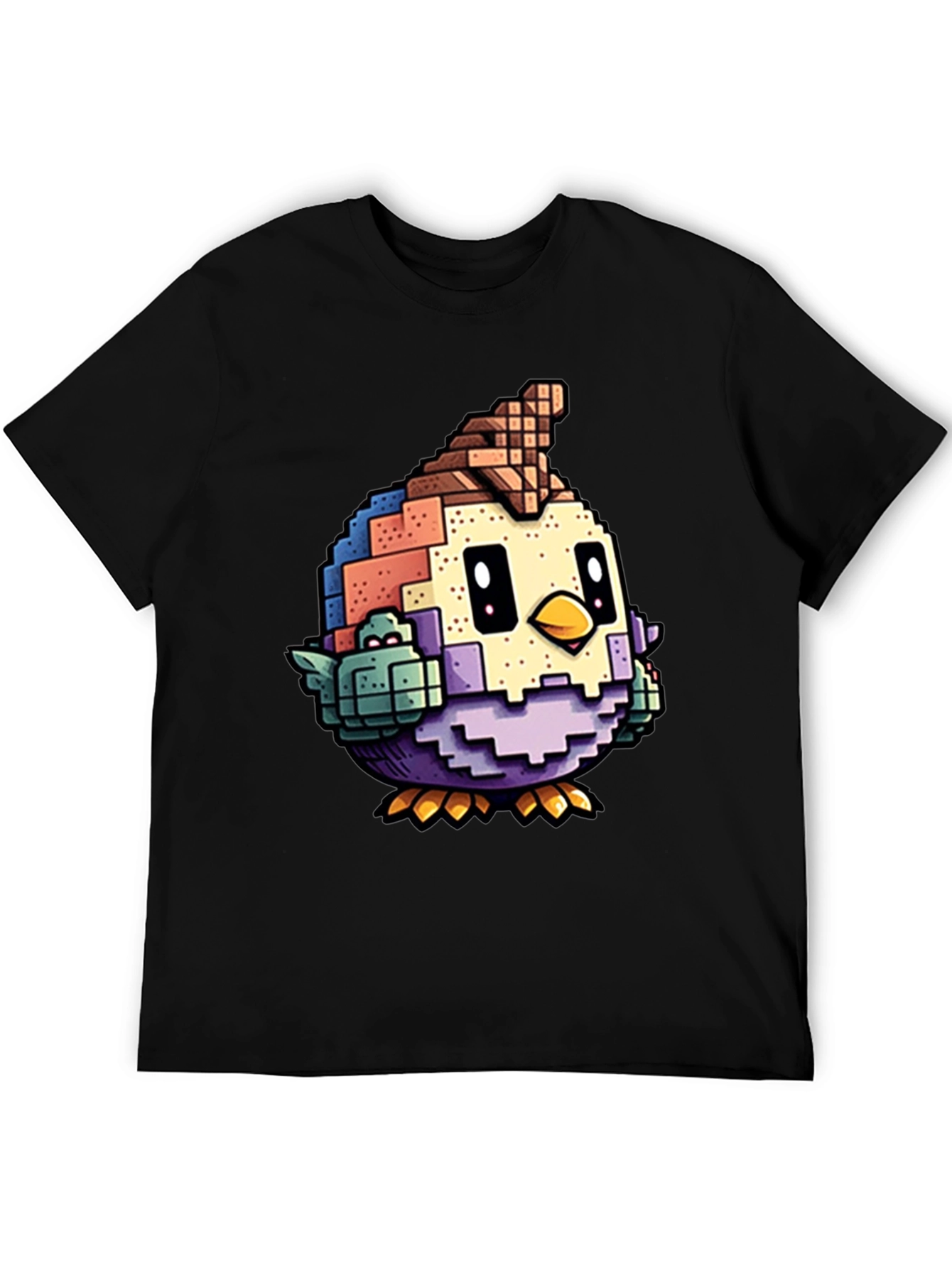 Black Pixelated Bird Graphic Tee - Black Cotton T-Shirt view 5