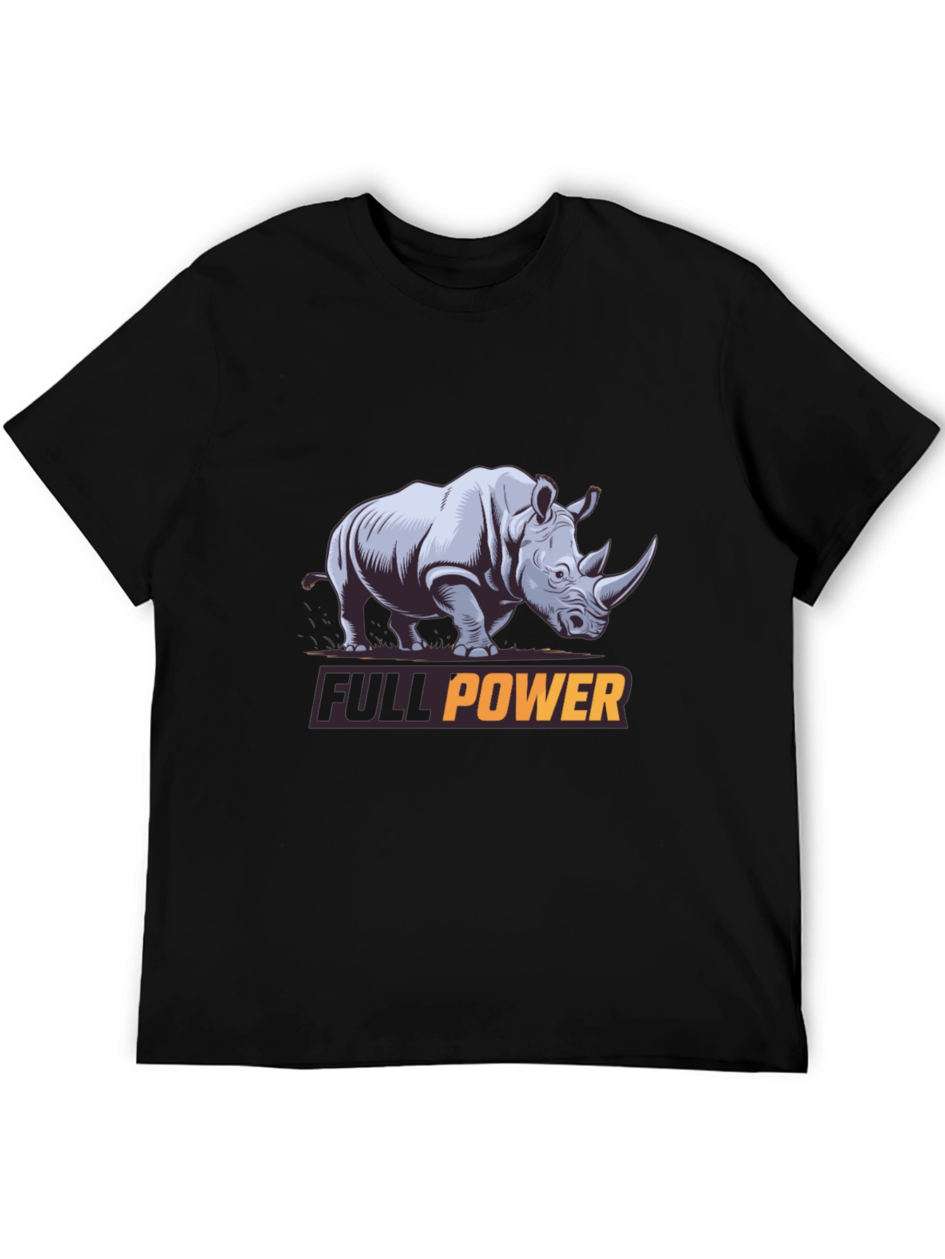 Black Full Power Rhino Graphic Tee - Black Cotton T-Shirt view 5