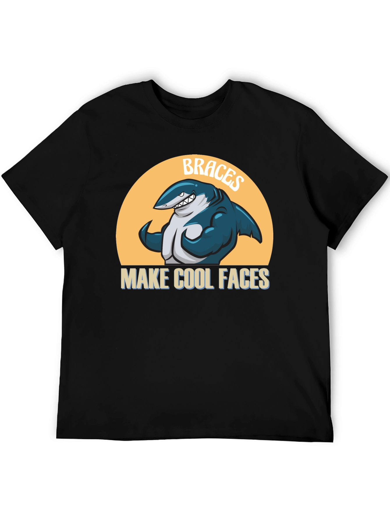 Black Braces Make Cool Faces T-Shirt Funny Shark Tee view 5