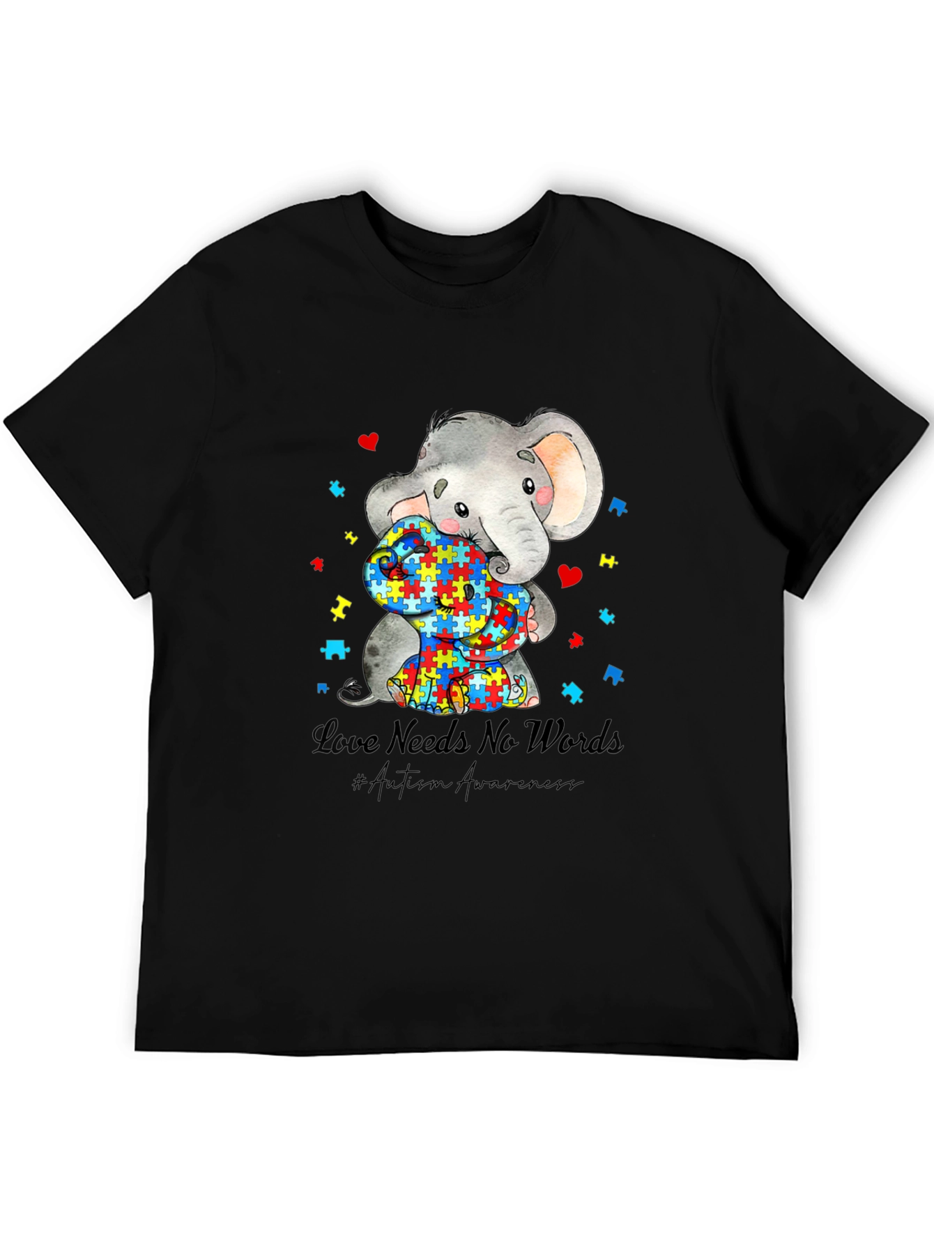 Black Autism Awareness Elephant Love Needs No Words T-Shirt view 5