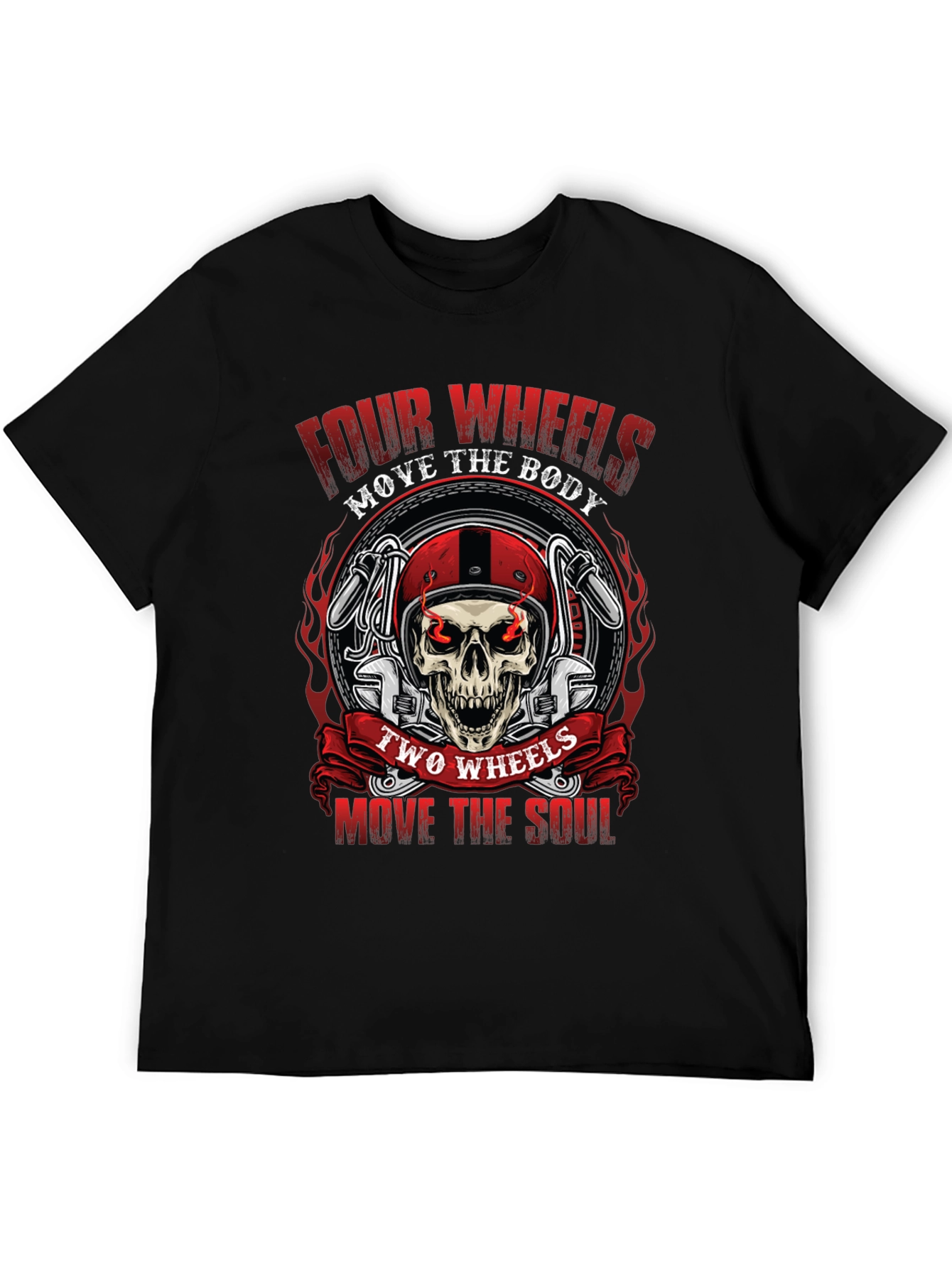 Black Motorcycle Skull Graphic Tee - Four Wheels, Two Wheels view 5