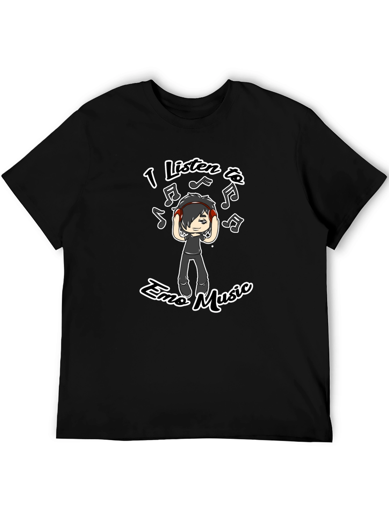 Black Emo Music Graphic T-Shirt - Black Crew Neck Tee view 5