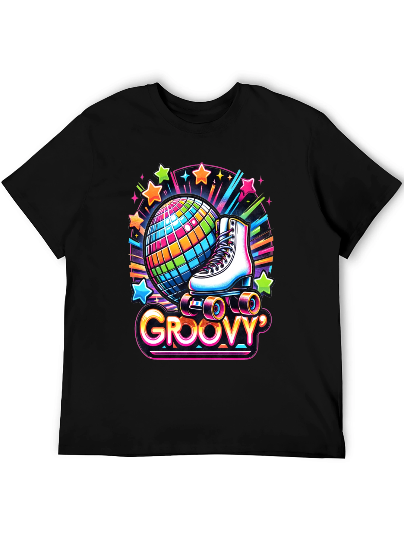 Black Groovy Roller Skate Disco Ball T-Shirt view 5