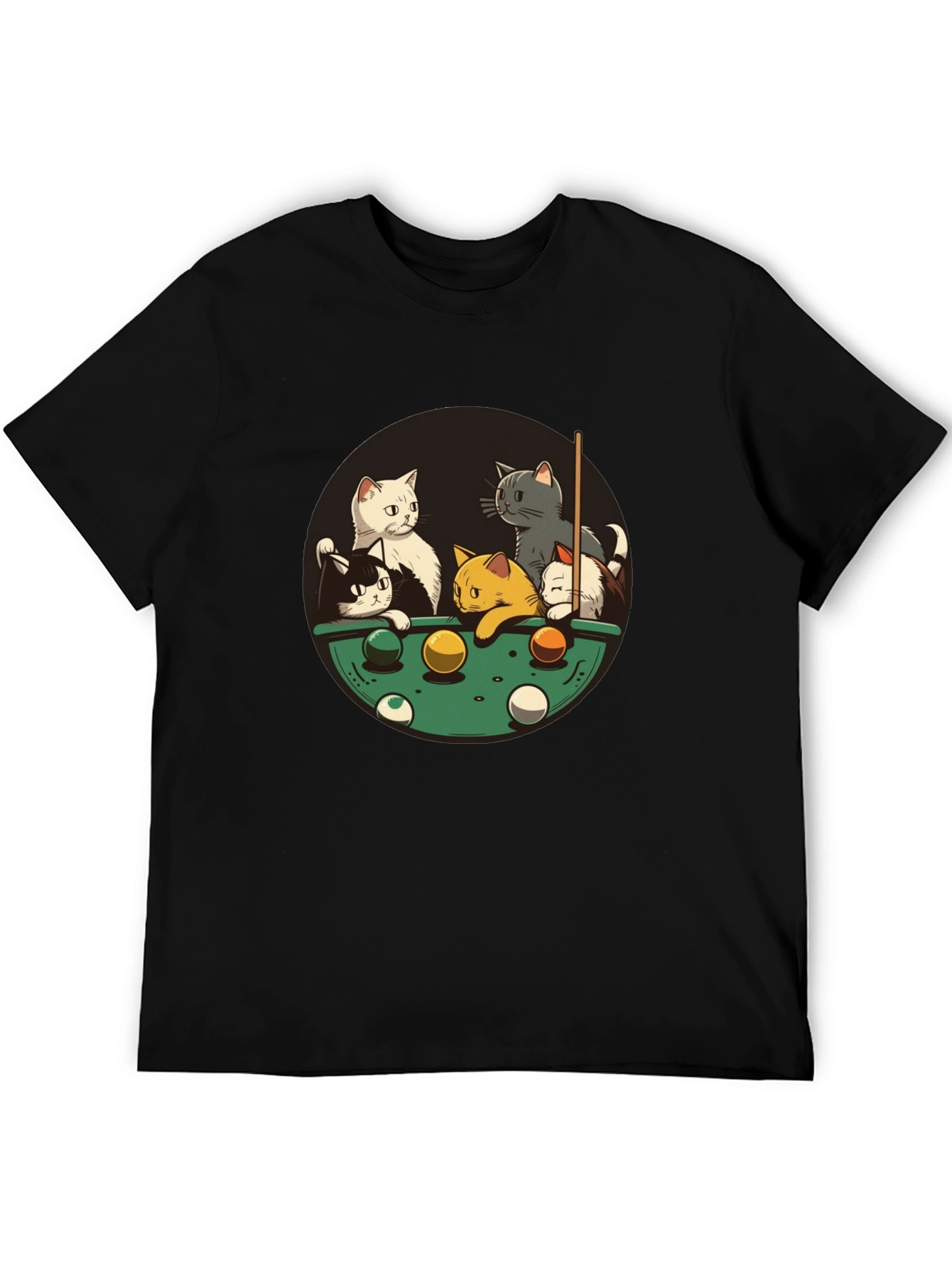 Black Cats Playing Pool Black T-Shirt view 5