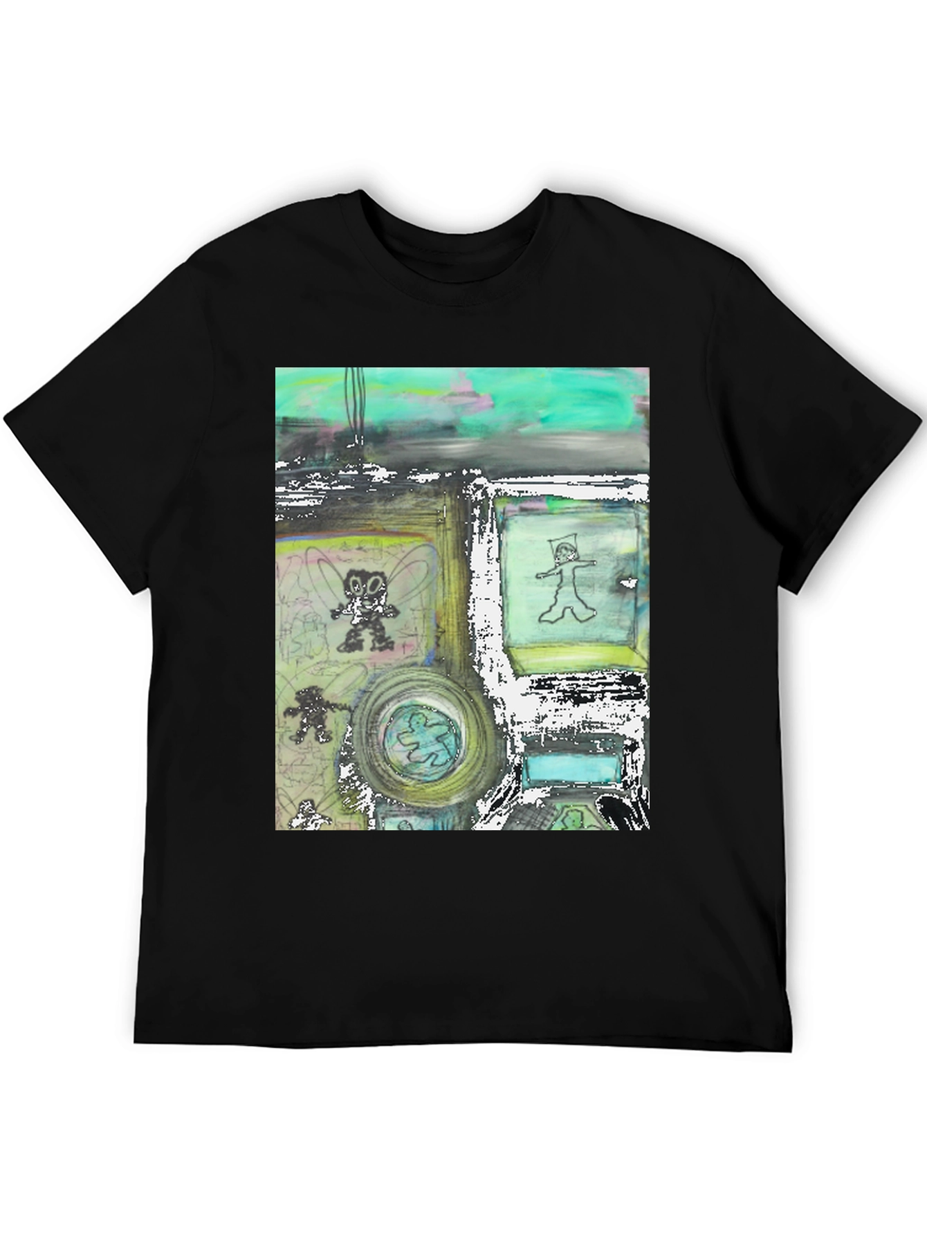 Black Abstract Art Print Black T-Shirt - Unique Graphic Tee view 5