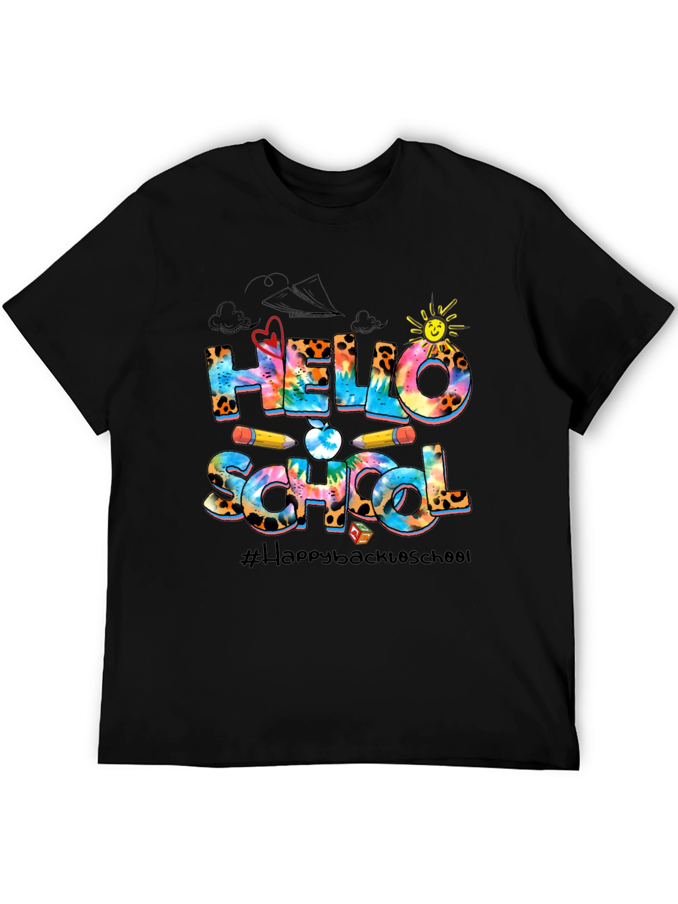 Black Hello School Graphic T-Shirt Back To School view 5