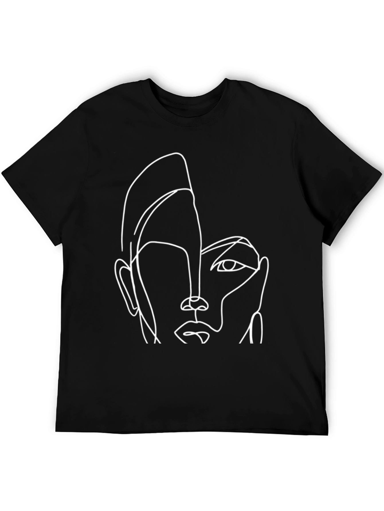 Black Abstract Face Line Art Graphic T-Shirt view 5