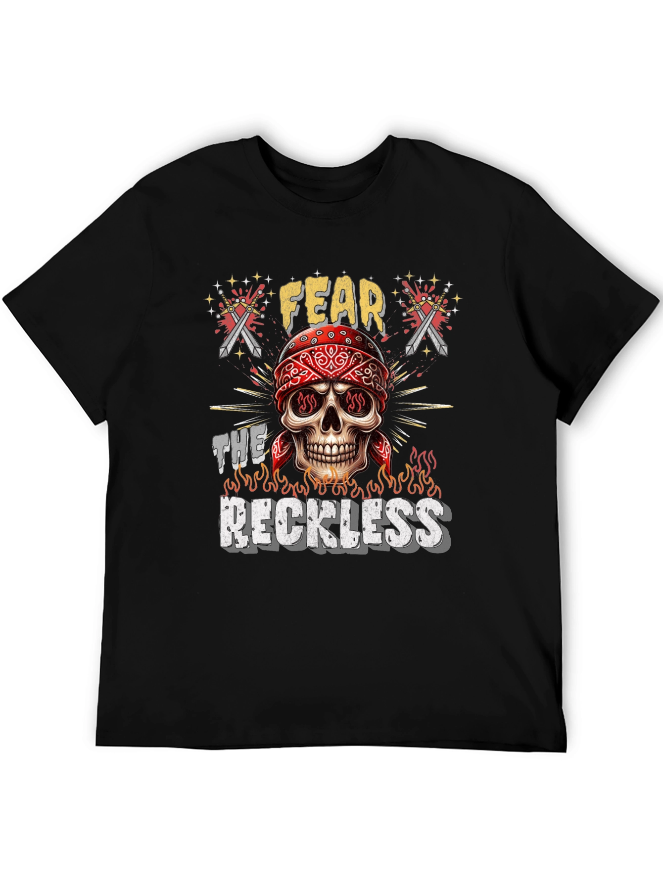 Black Fear the Reckless Skull Graphic Tee - Black Cotton T-Shirt view 5